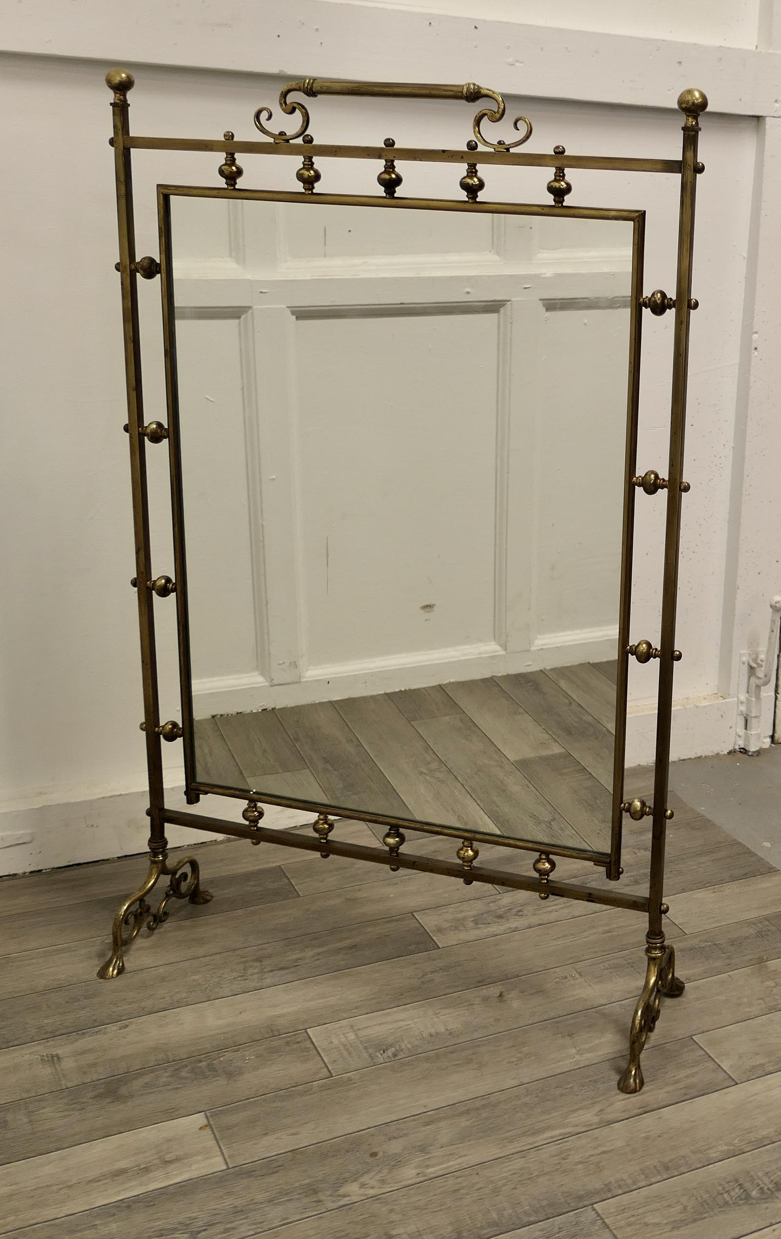 Tall Art Nouveau Brass and Mirror Fire Screen (1 of 6)
