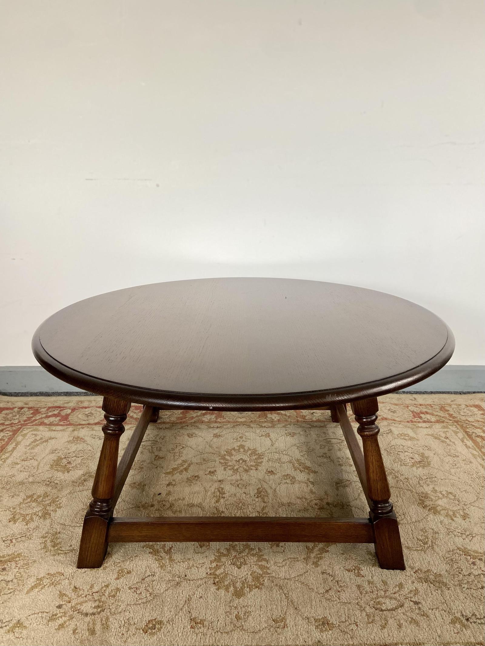 Vintage Old Charm Wood Brothers Round Coffee Table / Light Oak / Carved Oak c.1970 (1 of 8)