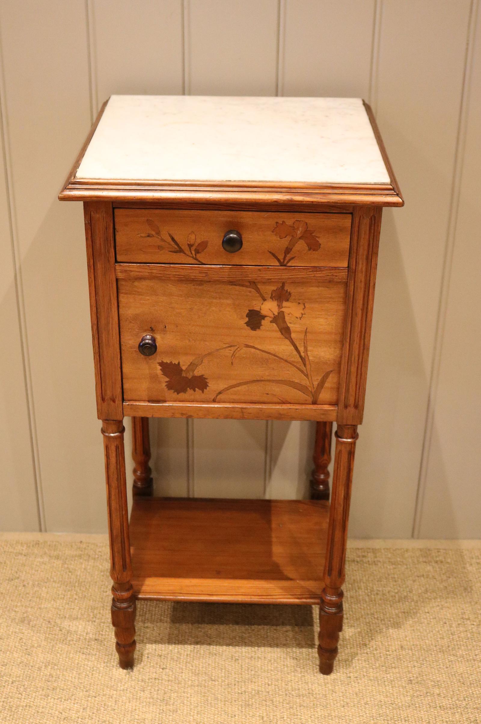 Pine & Walnut Marble Top Bedside Cabinet (1 of 10)