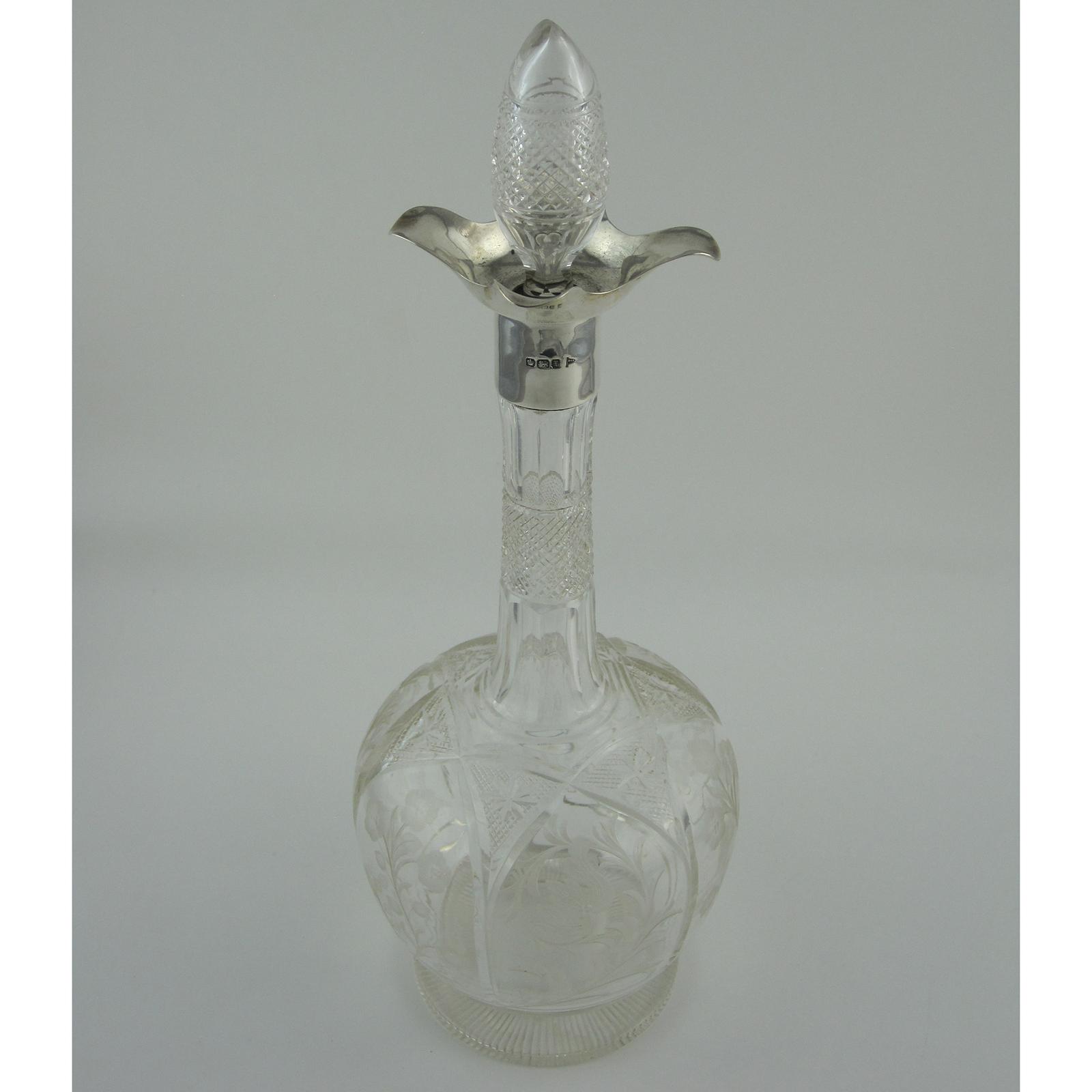 Cut Glass and Engraved Walker & Hall Silver Neck Decanter (1 of 5)