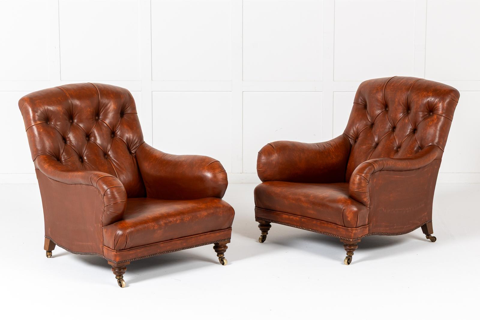 Pair of 19th Century English Howard Style Walnut Armchairs (1 of 1)