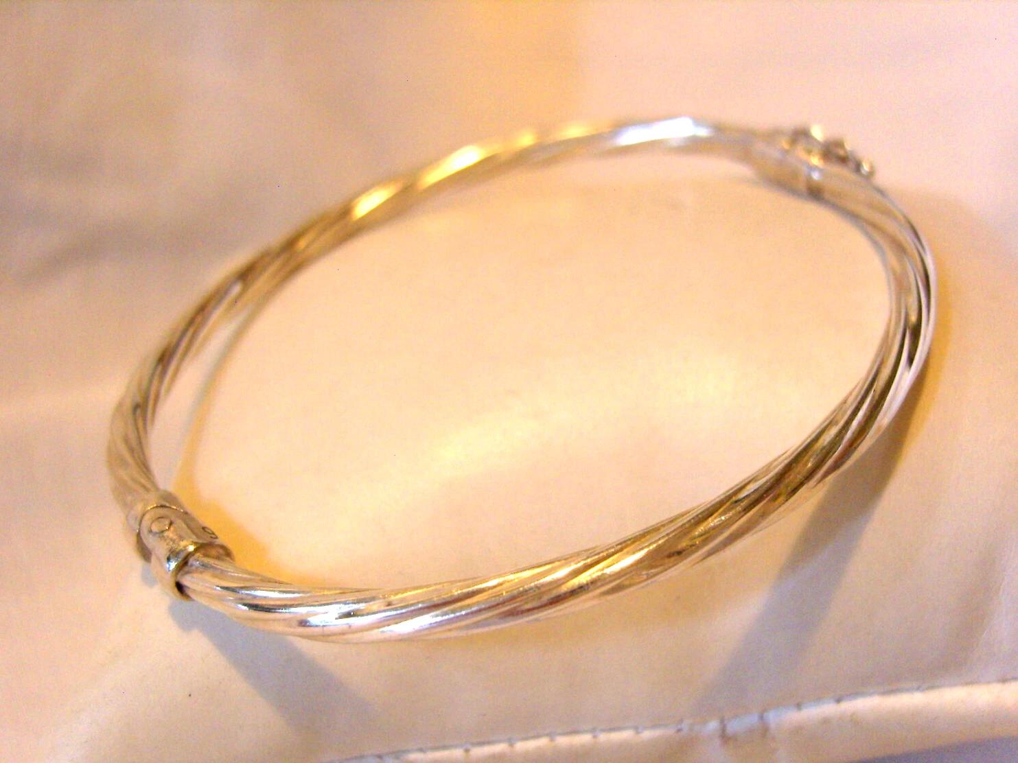 Bangle Silver 925 Vintage Barley Twist Bracelet 7" Length (1 of 13)
