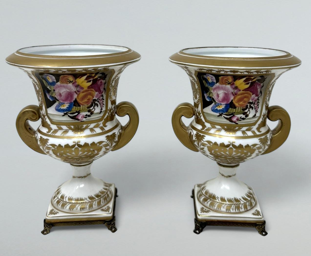 Antique Pair of French Campana Porcelain Urns Vases Still Life Flowers (1 of 8)