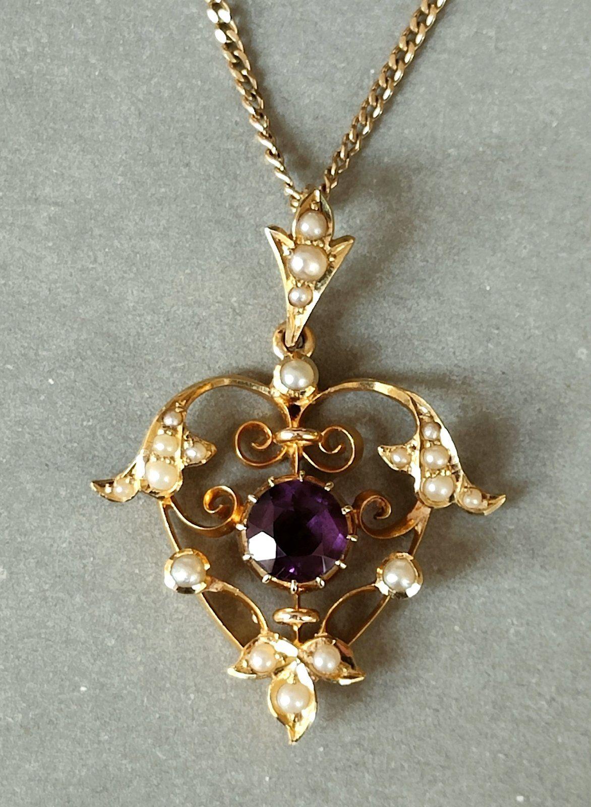 Victorian 15ct Gold Amethyst Heart Pendant (1 of 10) Victorian 15ct Gold Amethyst Heart Pendant (1 of 10)