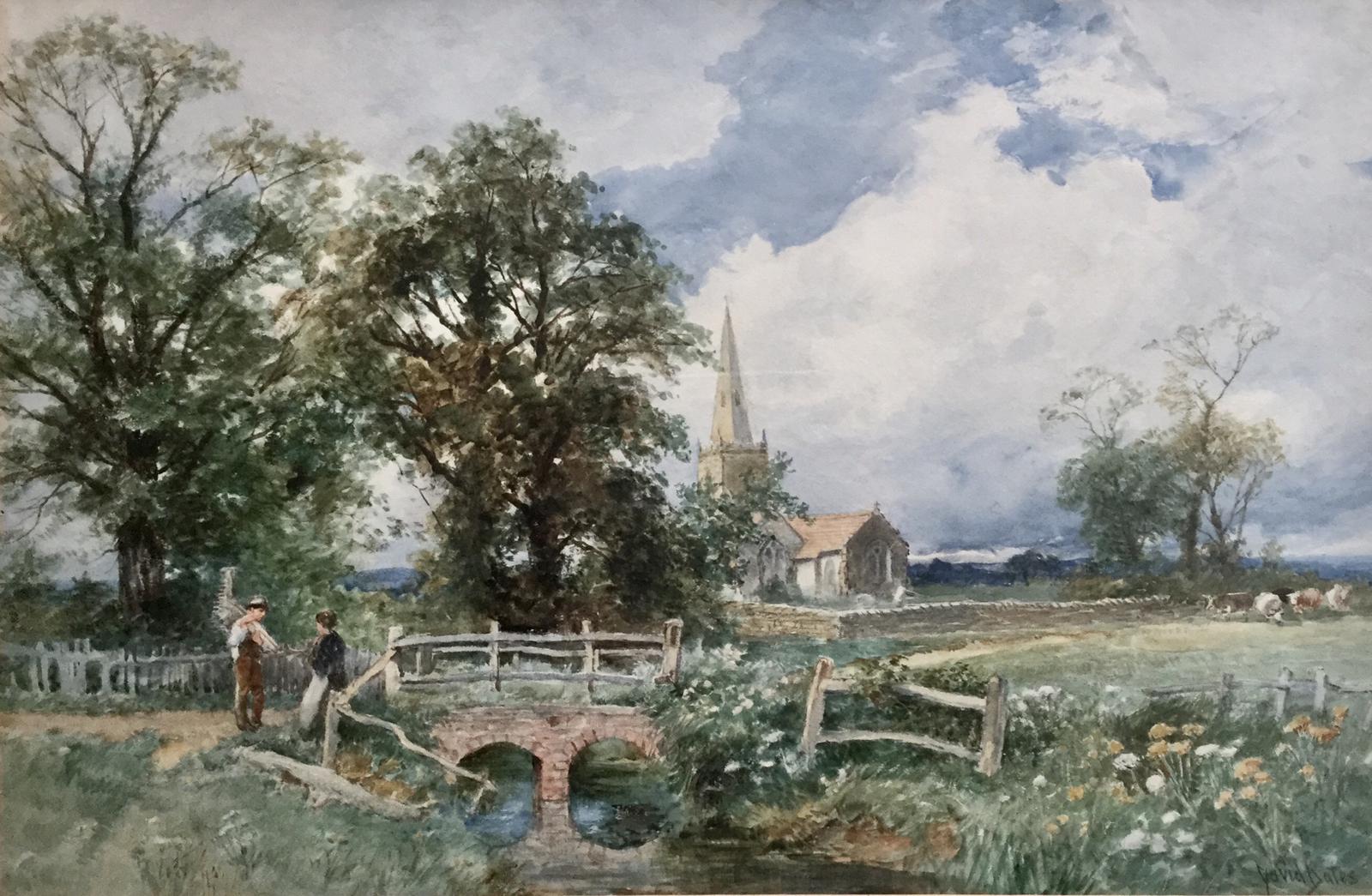 David Bates Watercolour - View of St Marys Church, Knighton, Leicester (1 of 2)