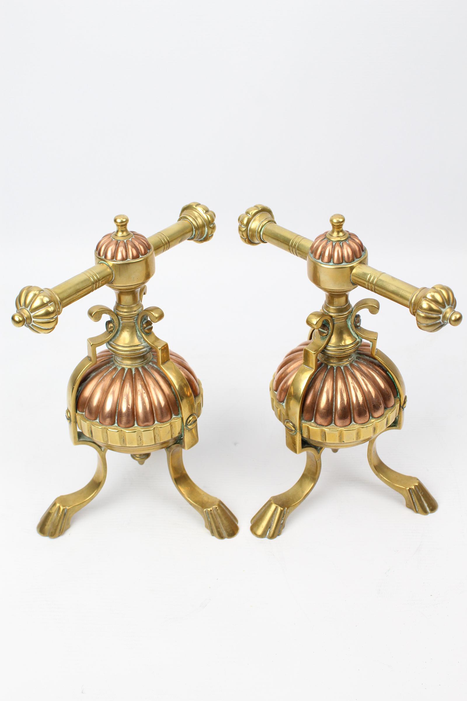 Pair of Victorian Brass & Copper Fire Dogs James Cartland & Sons (1 of 15) Pair of Victorian Brass & Copper Fire Dogs James Cartland & Sons (1 of 15)