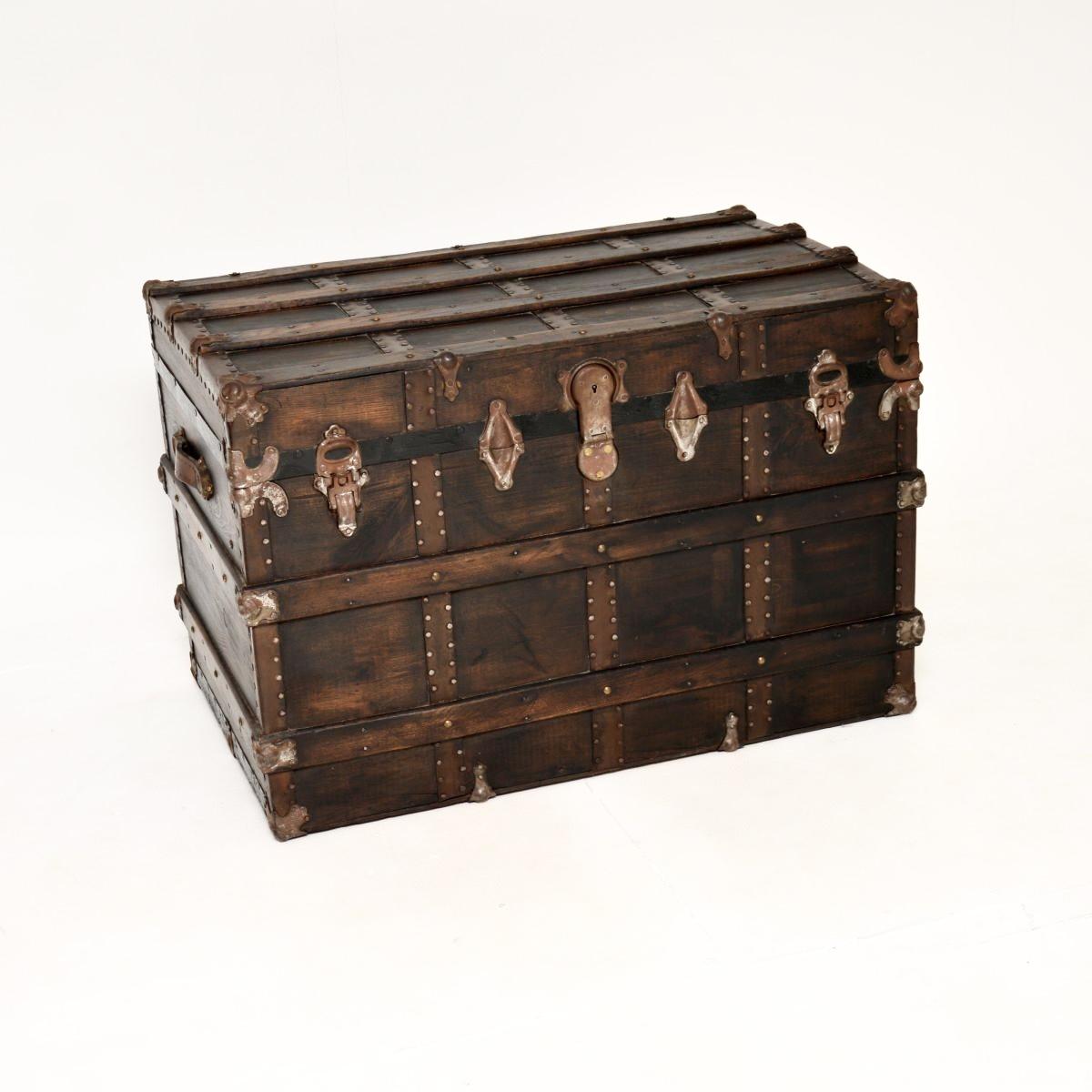 Large Antique Pine Travel Trunk / Storage Chest (1 of 14)