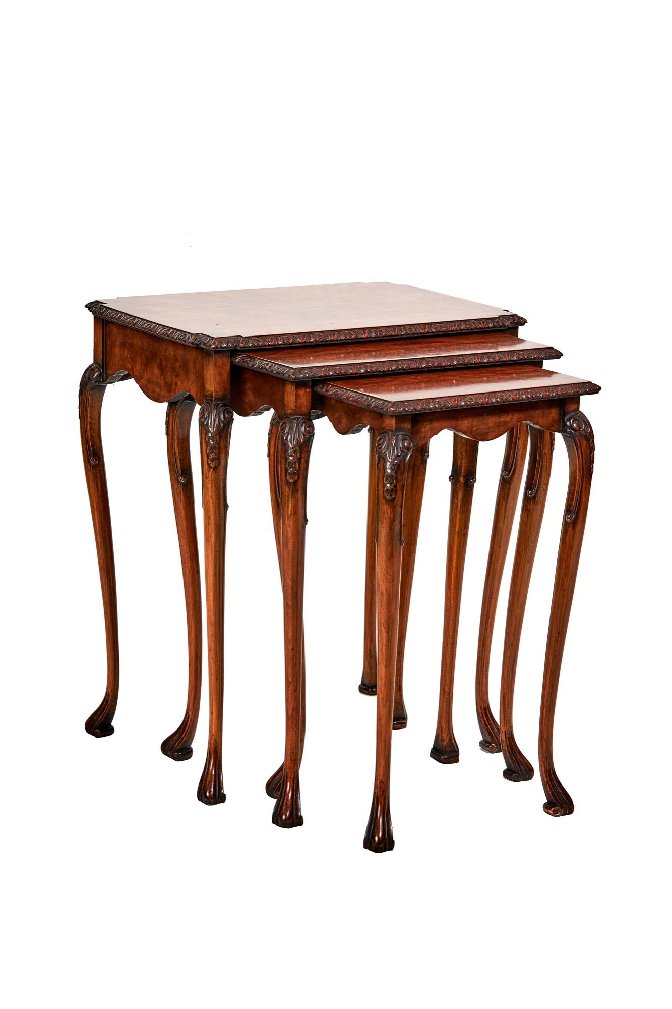 Fine Nest of 3 Walnut & Carved Tables c.1930 (1 of 8)