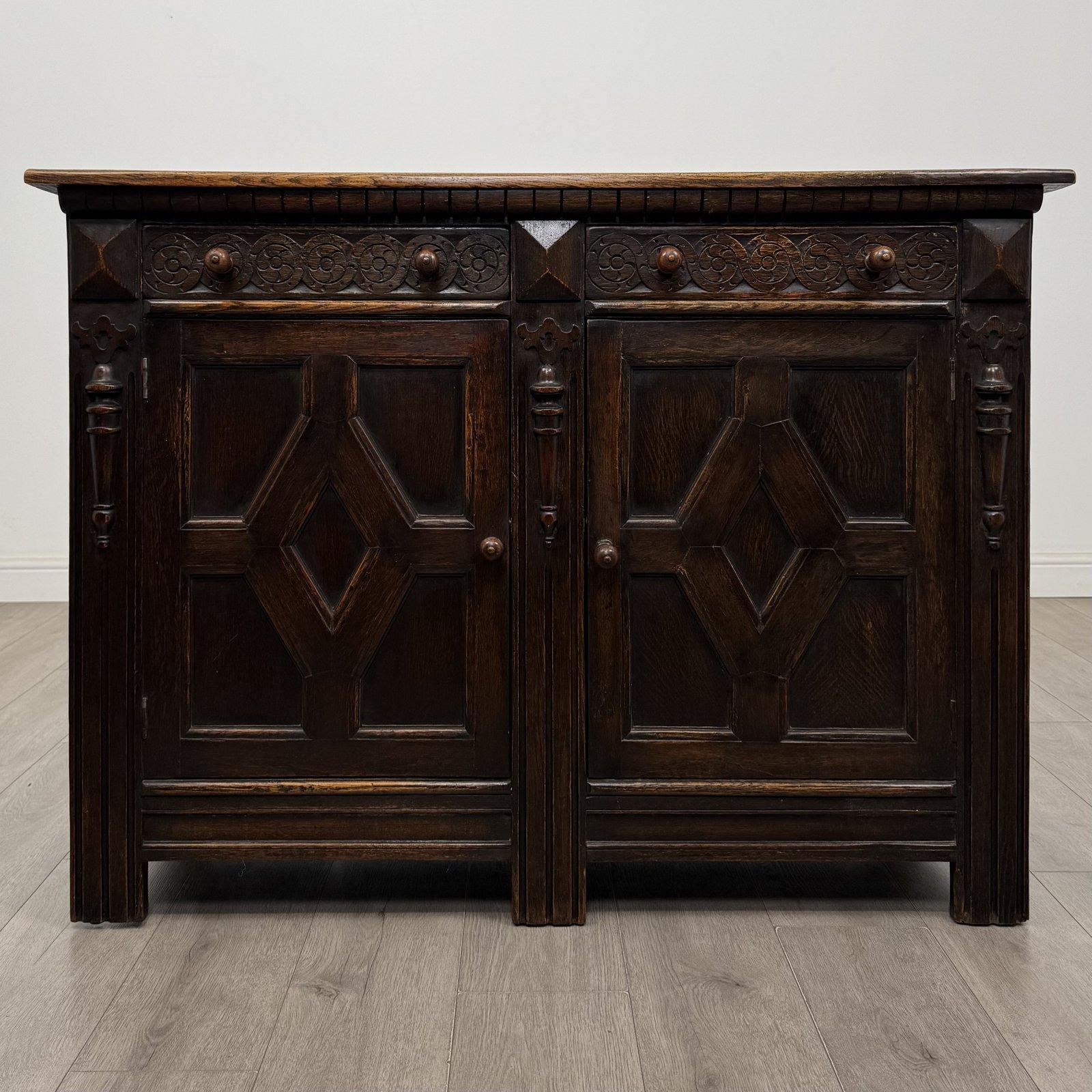 Antique Jacobean Style Carved Oak Sideboard | Geometric Lozenge Panels | AF-6812 (1 of 12) Antique Jacobean Style Carved Oak Sideboard | Geometric Lozenge Panels | AF-6812 (1 of 12)