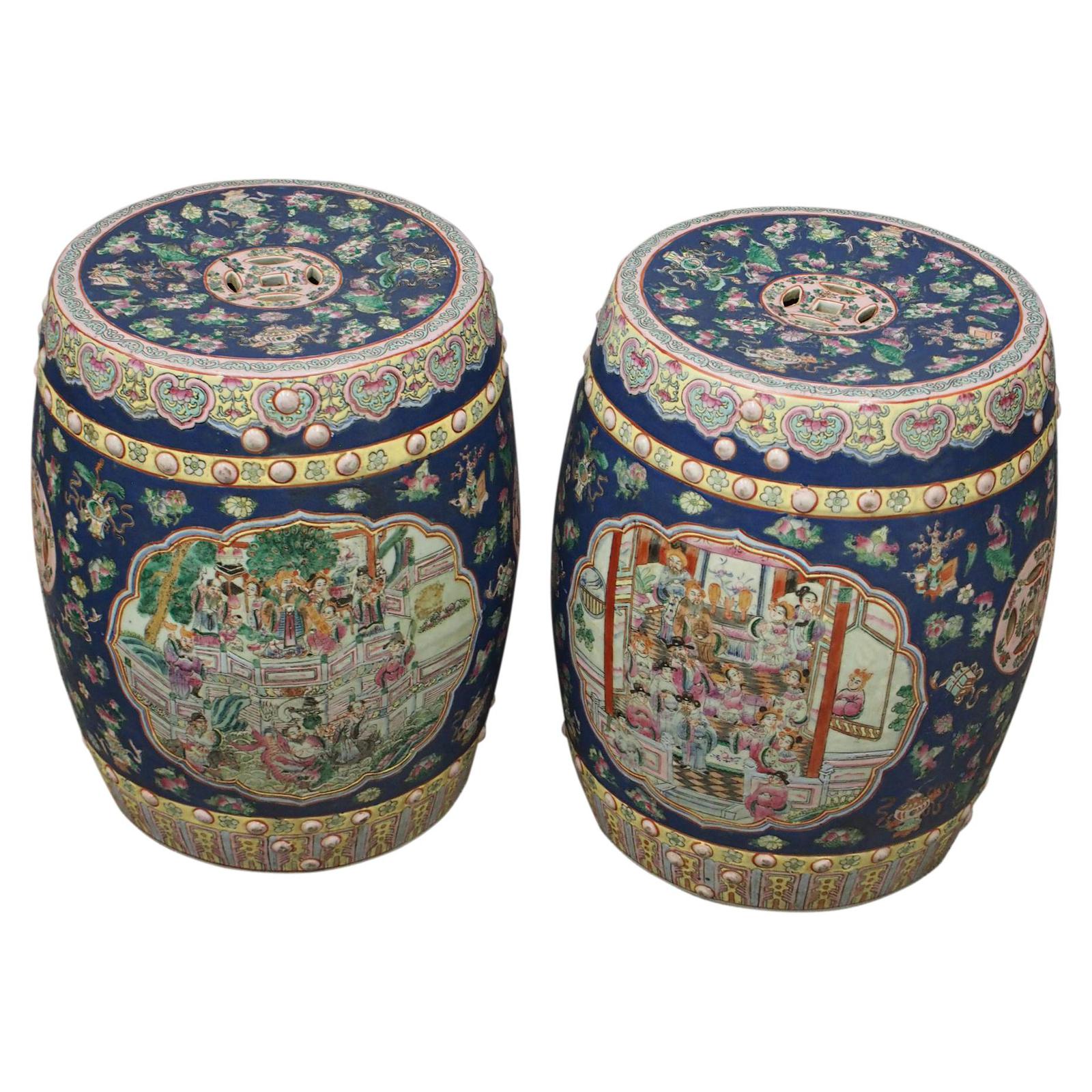 Pair of Chinese Qing Dynasty Painted Barrels / Seats (1 of 17)