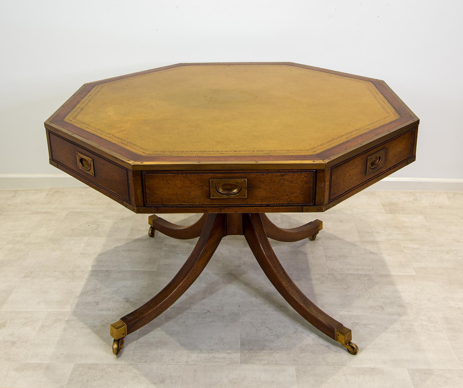 Octagonal Campaign Drum Table with Leather Inset Top & Drawers (1 of 5)