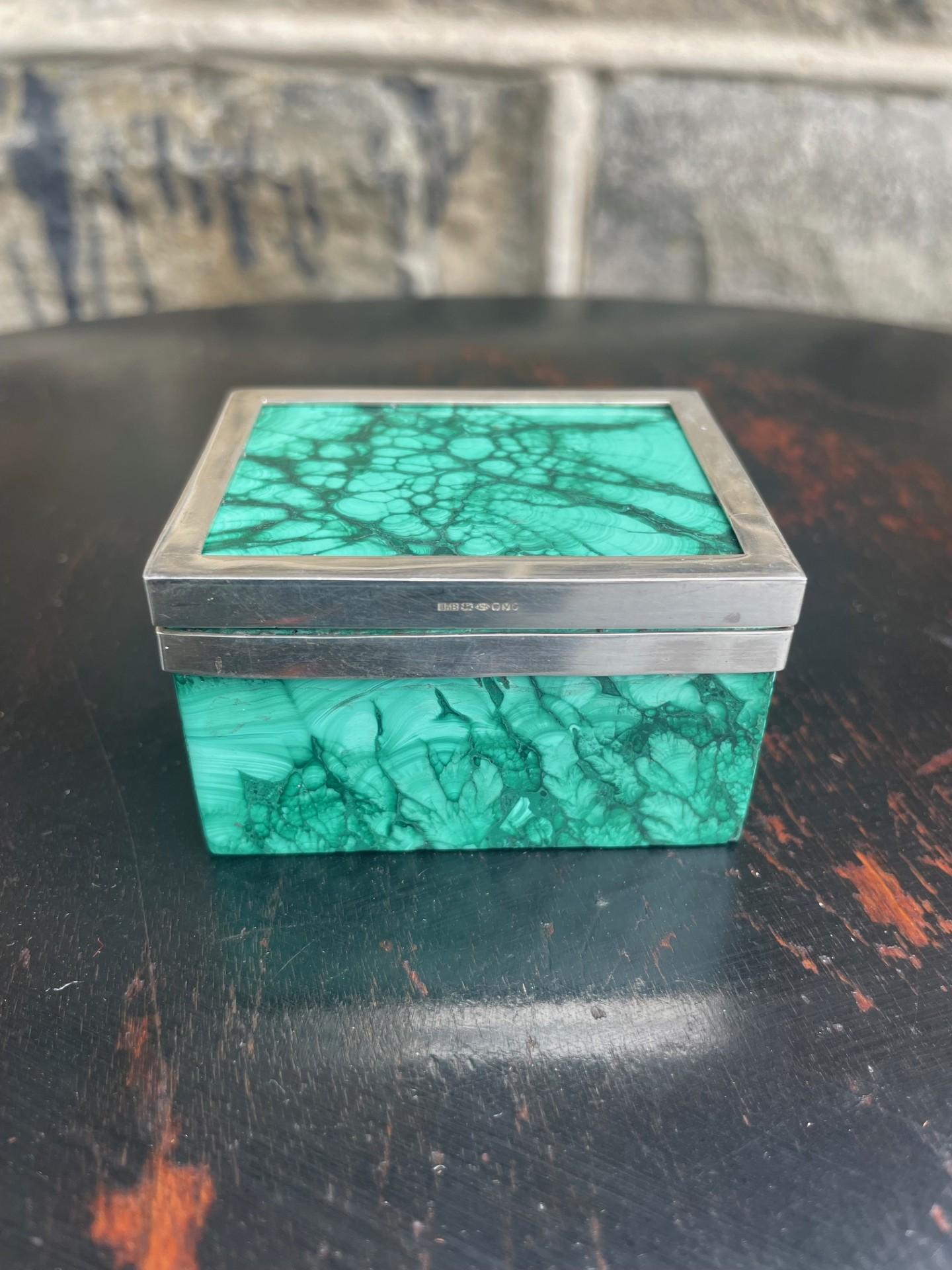 Antique English Silver Mounted Malachite Trinket Box (1 of 7)