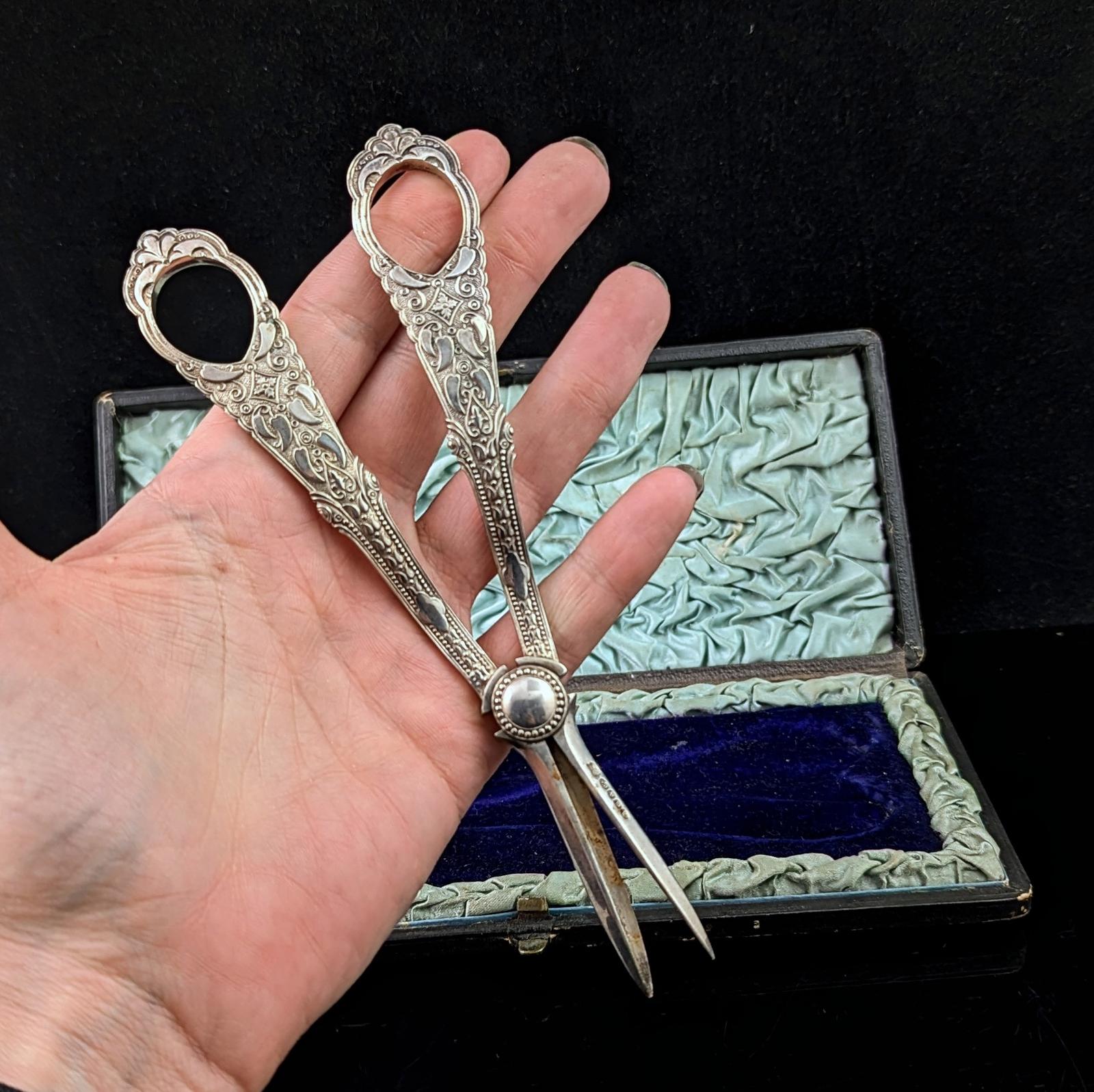 Antique Silver Plated Grape Shears, Cased (1 of 9)