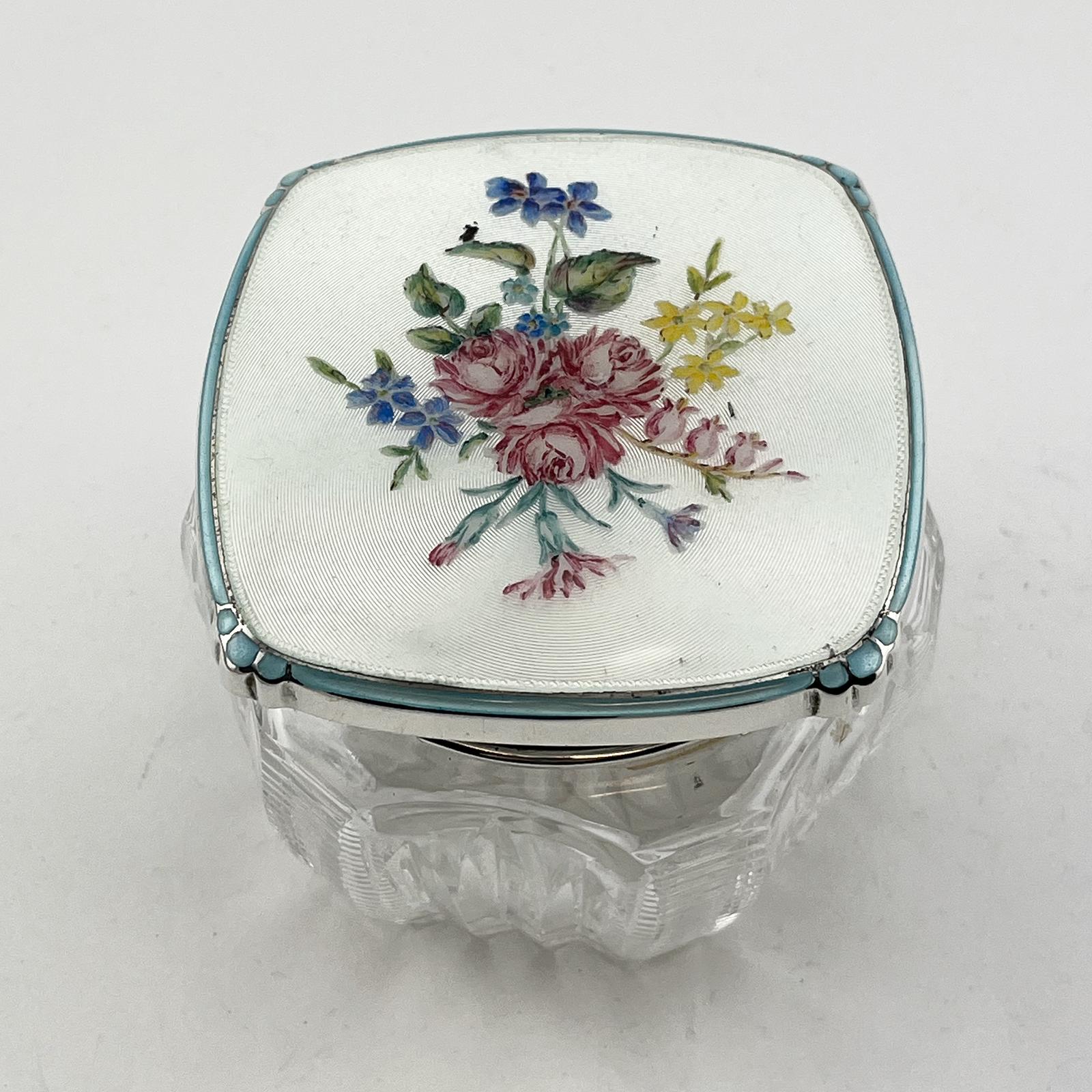 English Pale Blue Guilloche Enamel Sterling Silver Dressing Table Jar (1 of 5)