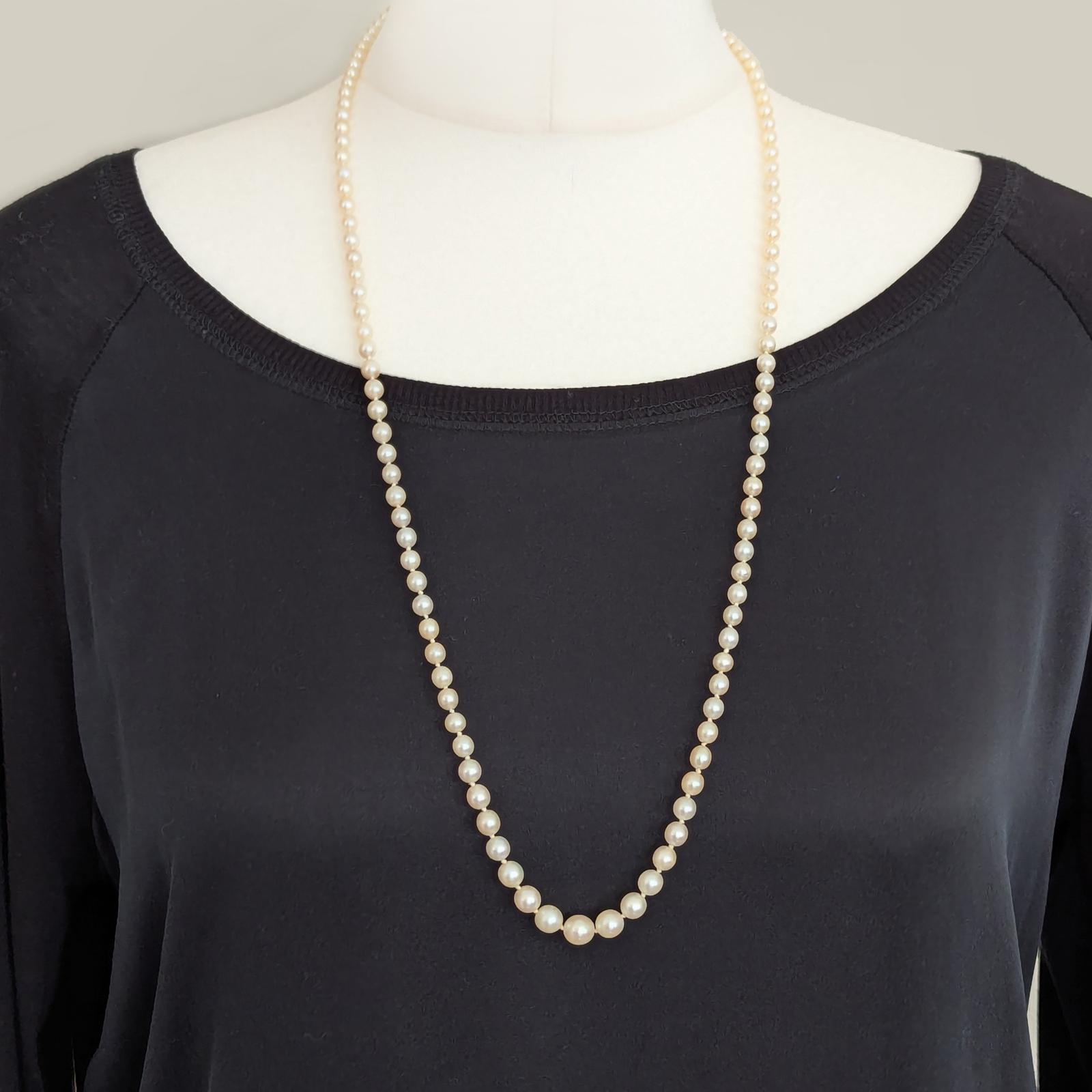 Long Pearl Necklace Vintage Single Strand 14ct Gold Clasp 1980s Pearls 30.5" 28g (1 of 6)