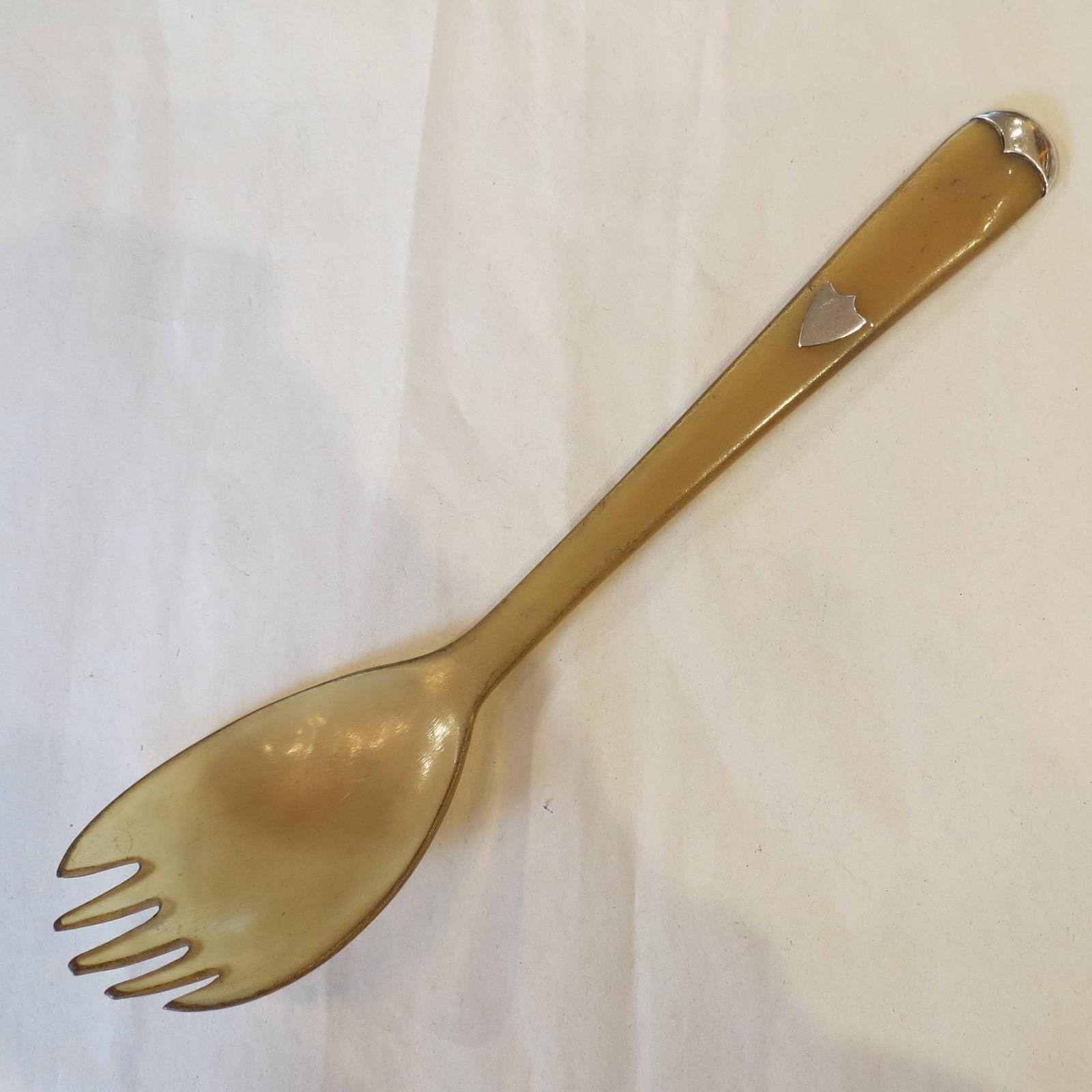 Antique Silver-Mounted Horn Serving Spoon / Fork (1 of 4)