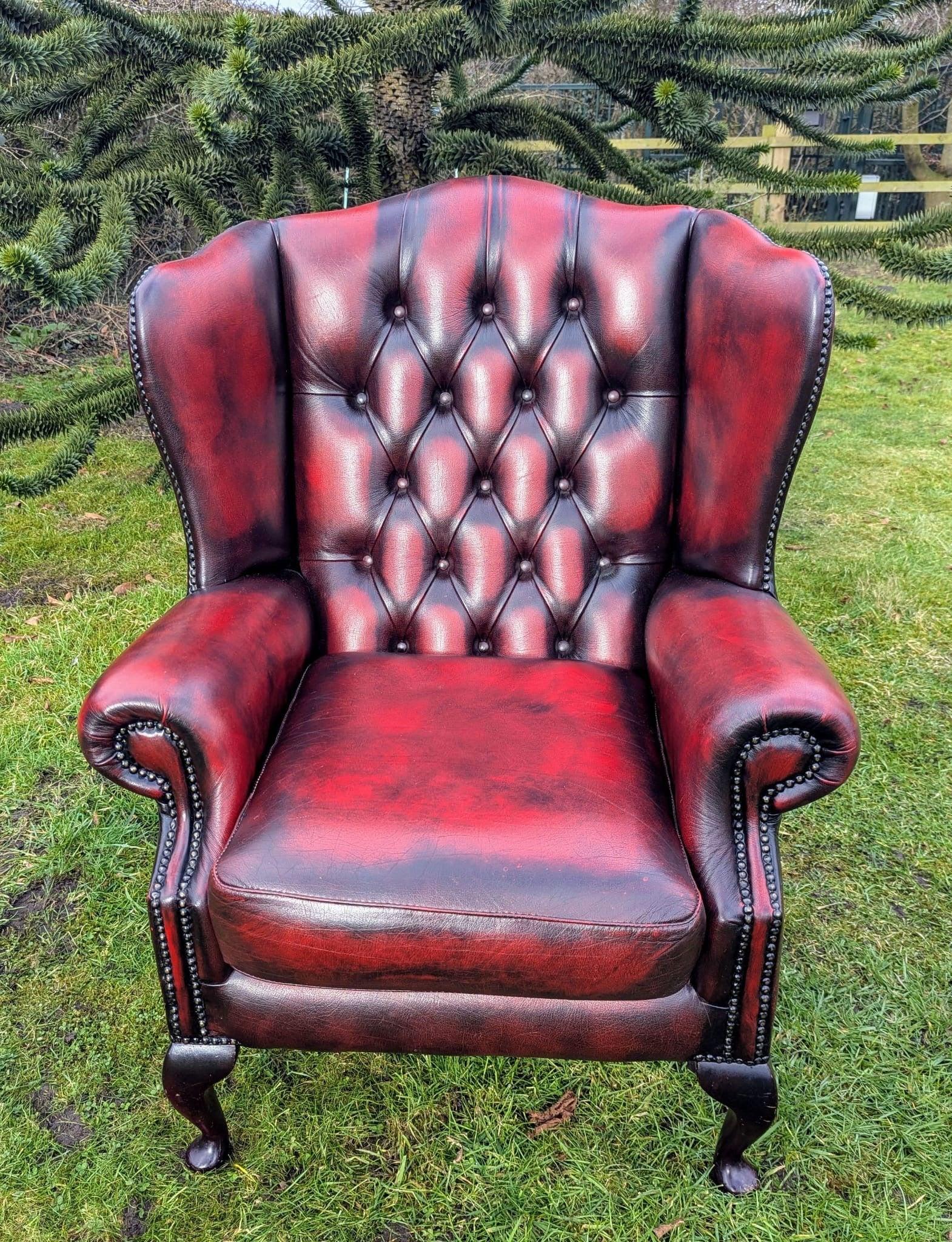 Vintage Oxblood Leather Chesterfield Wingback Armchair (1 of 5)