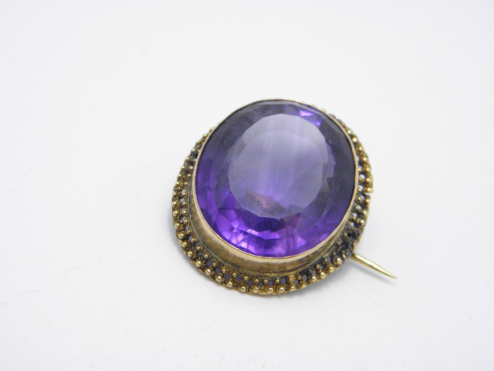 Antique 18ct Rose Gold Amethyst Statement Brooch Pin - High Quality c.1850 (1 of 14)