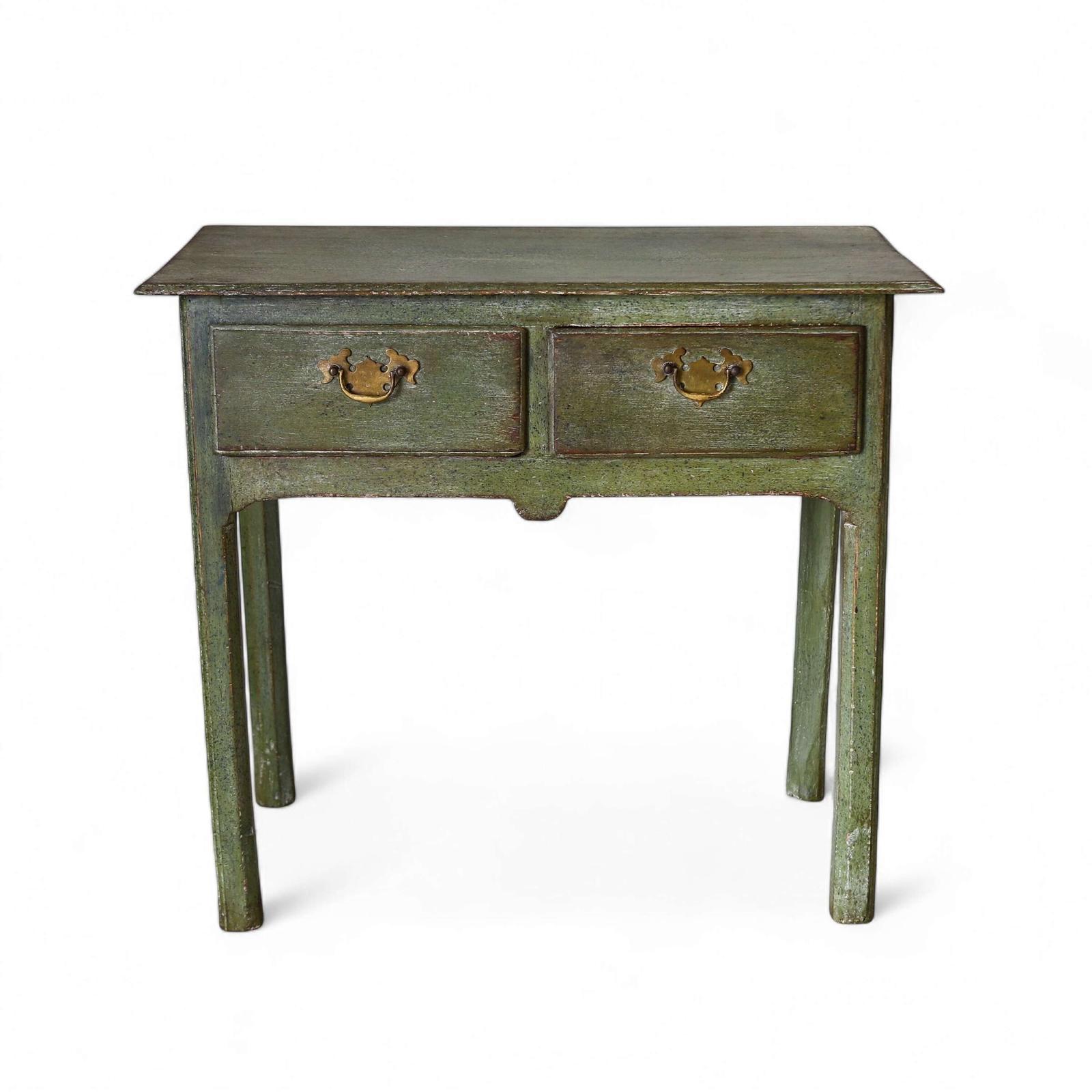 Georgian Two Drawer Oak Lamp / Side Table - Powdery Distressed Mottled Antique Green (1 of 17)