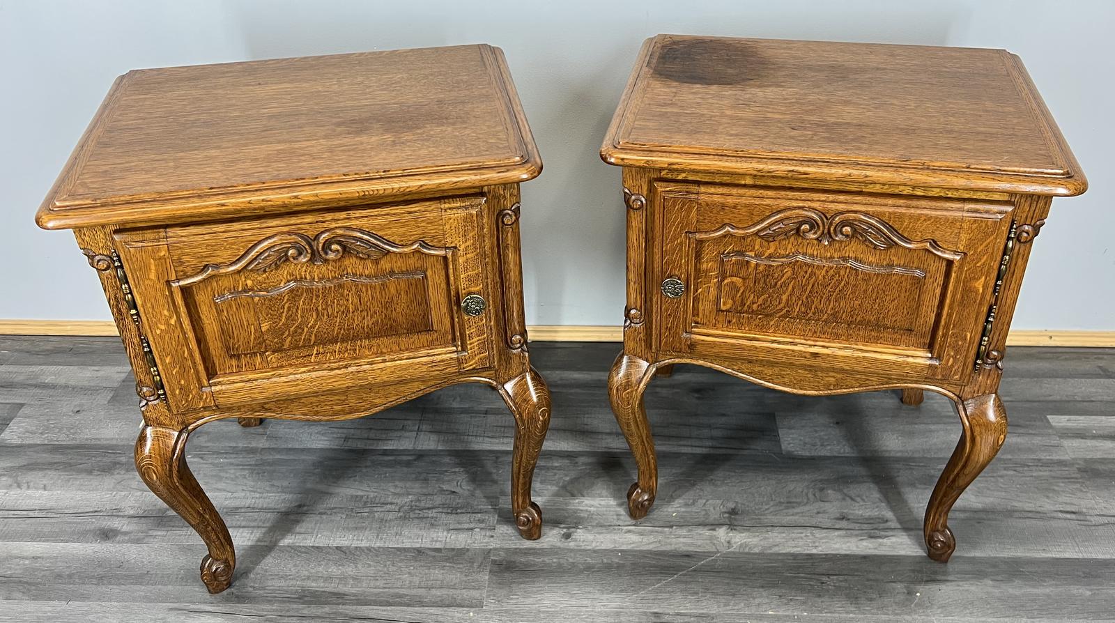 Pair of Vintage French Oak Bedside Tables Nightstands – Side Tables (1 of 9) Pair of Vintage French Oak Bedside Tables Nightstands – Side Tables (1 of 9)