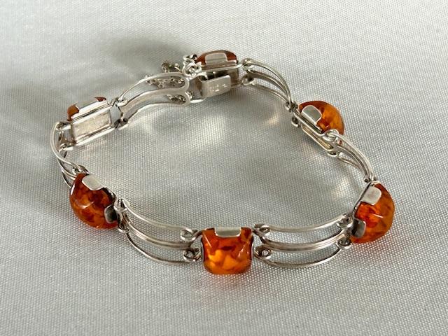 Vintage German Silver & Baltic Amber Panel Link Bracelet (1 of 5) Vintage German Silver & Baltic Amber Panel Link Bracelet (1 of 5)