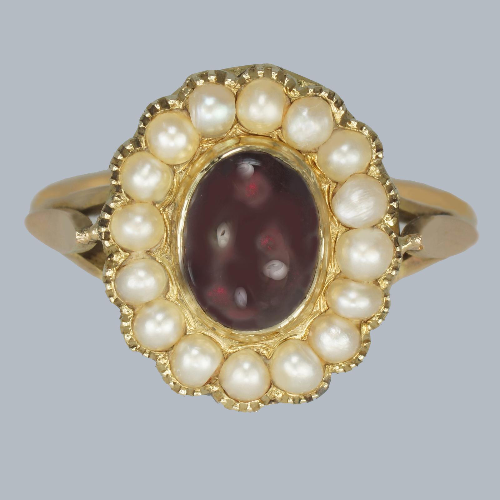 Victorian Garnet and Natural Pearl Ring Antique 18ct Gold Cluster Ring ca 1890 (1 of 11)