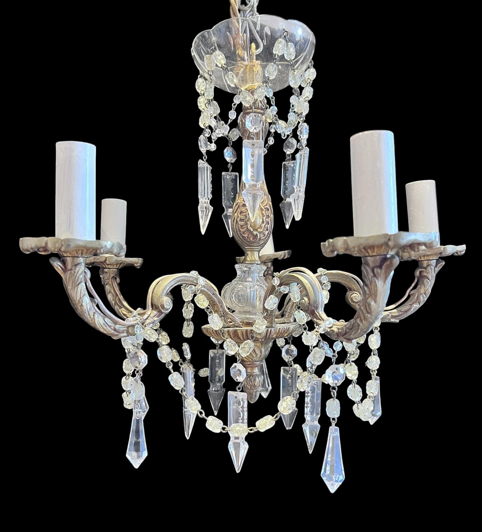 Small Five Light Italian Brass & Crystal Chandelier (1 of 16) Small Five Light Italian Brass & Crystal Chandelier (1 of 16)