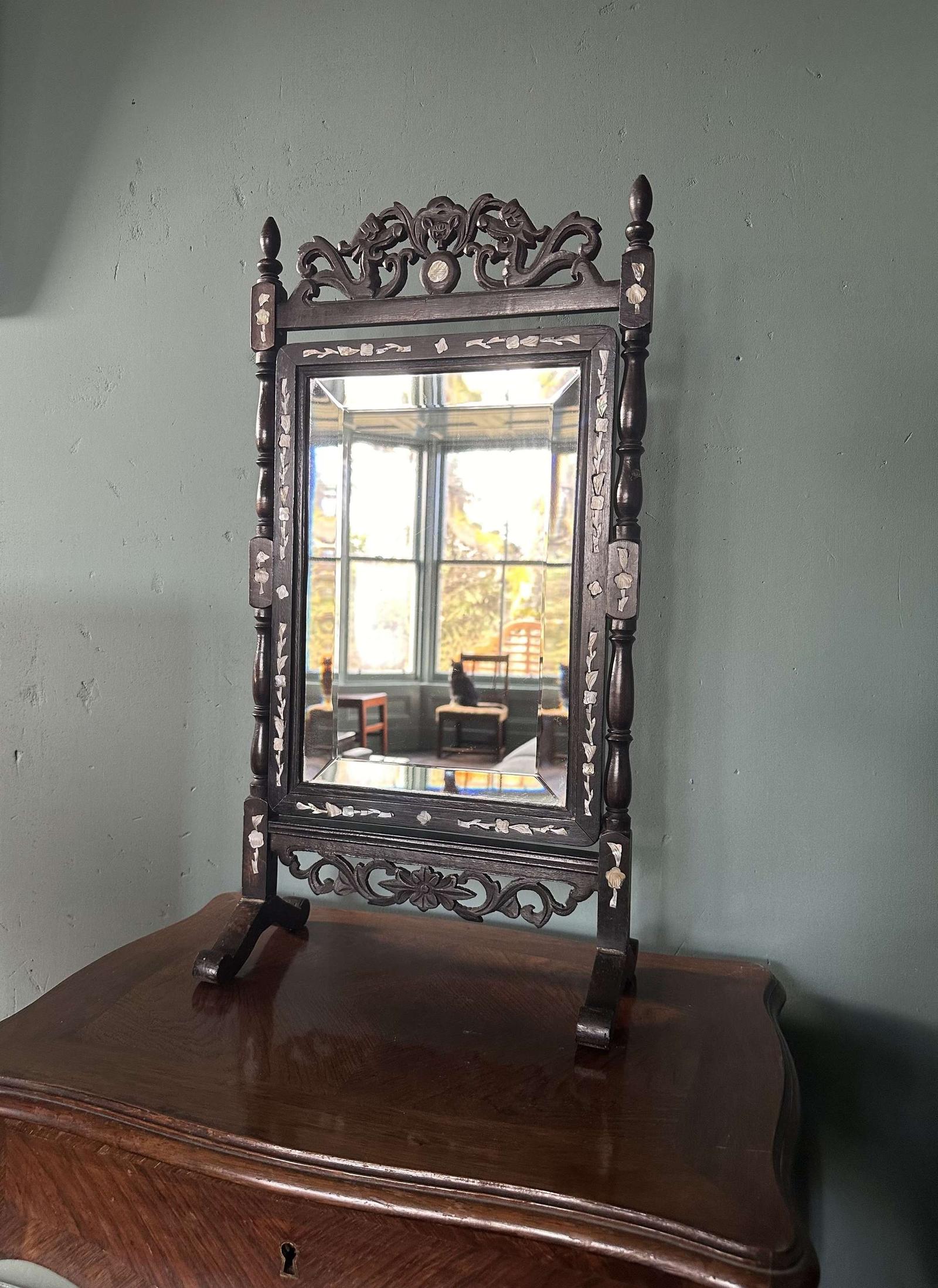 Mid 19th Century Chinese hardwood mother of pearl inlay table mirror (1 of 22)