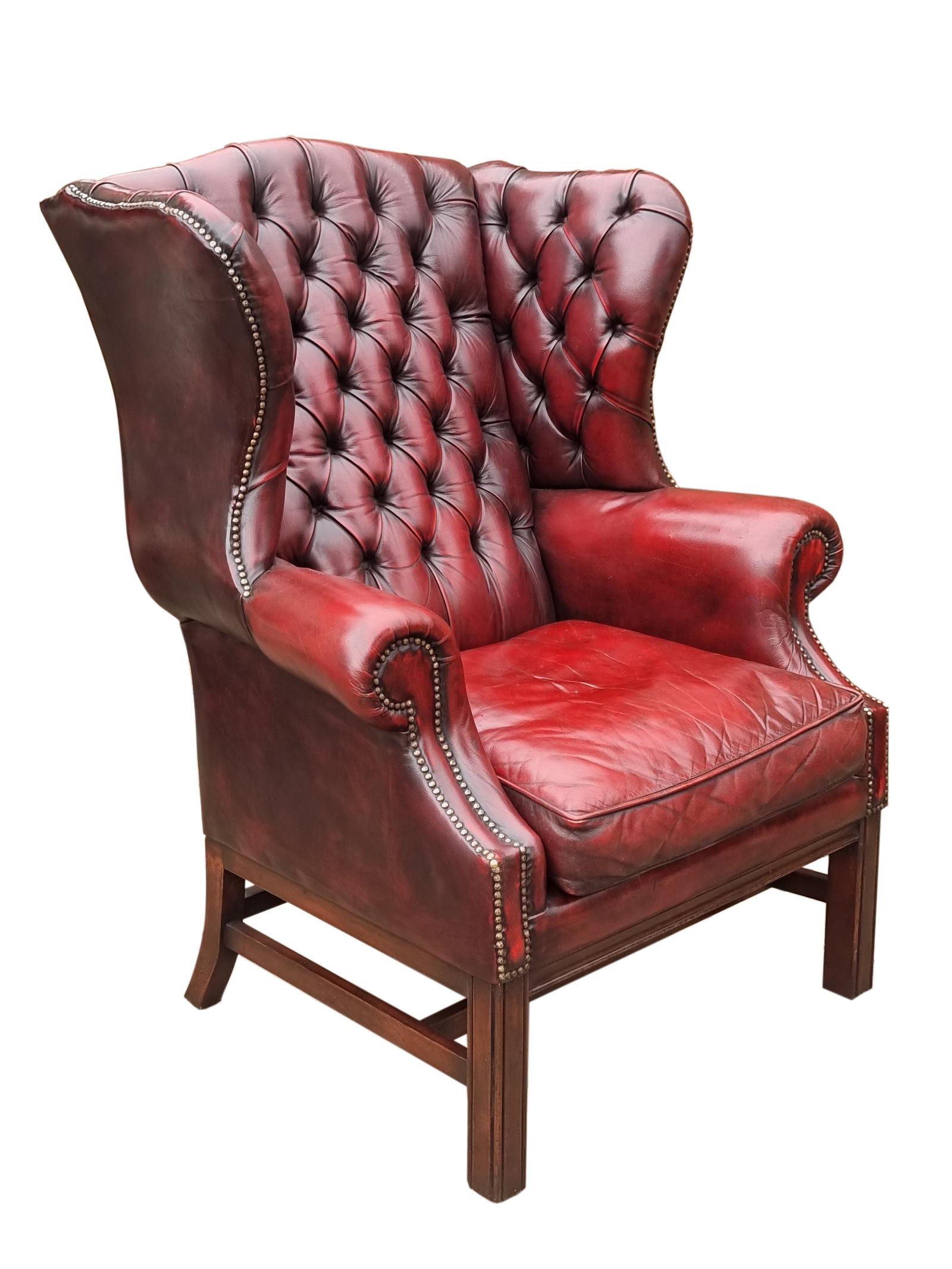 George III Style Over Sized Cosy Leather Upholstered Winged Armchair (1 of 22)