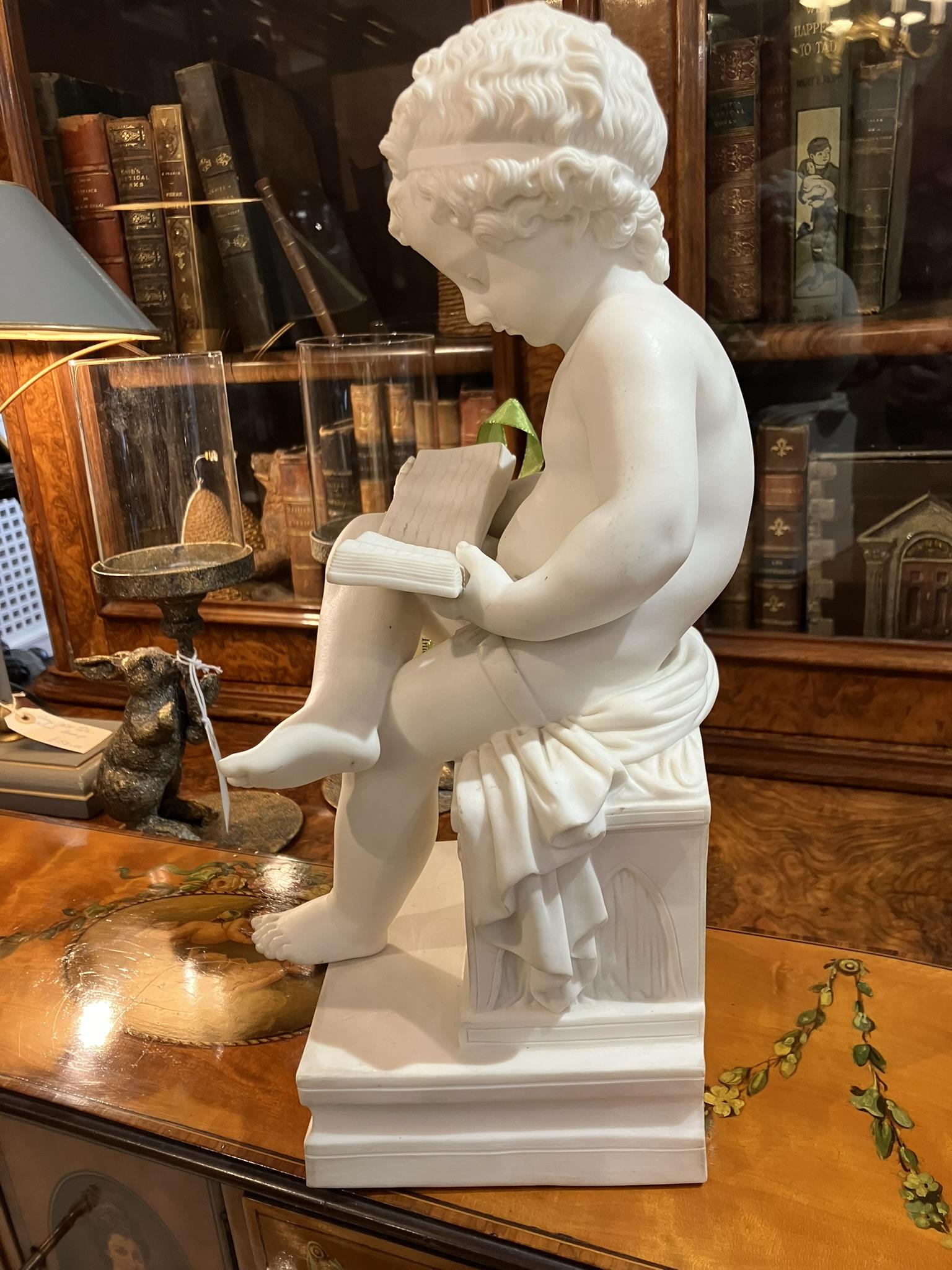 Exquisite 19th Century Parian Ware Figure of a Seated Child Reading (1 of 2)
