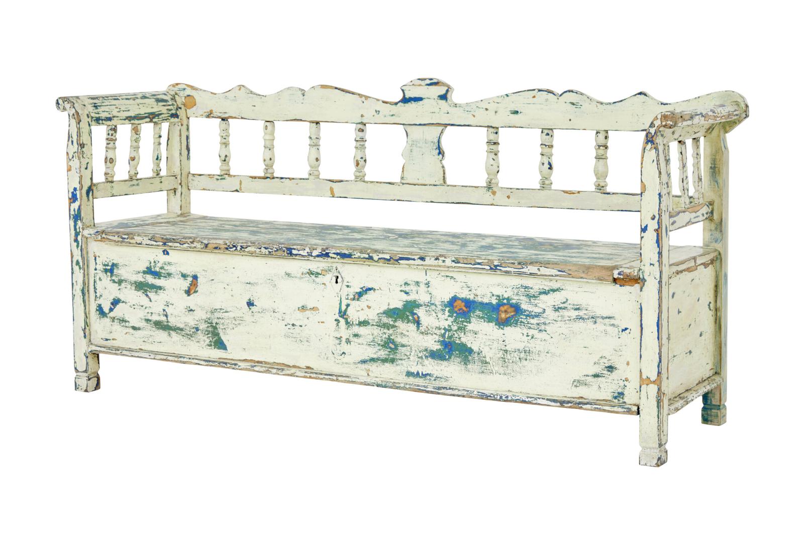 Large Swedish 19th Century Painted Pine Bench (1 of 11)