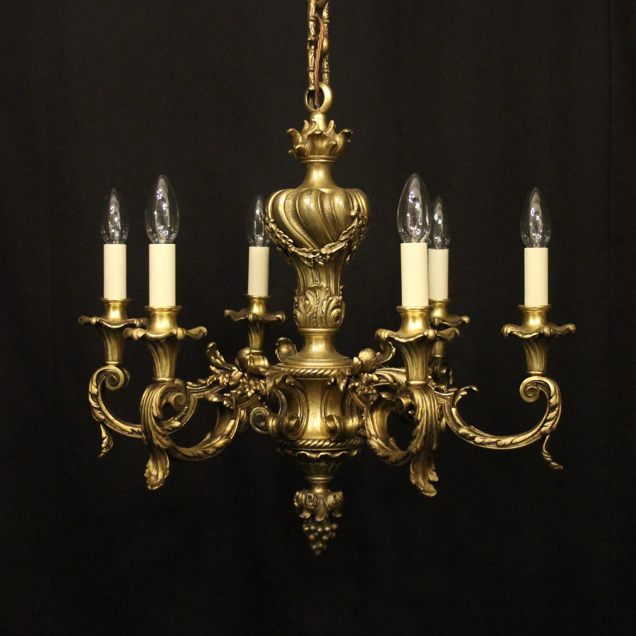 French 19th Century Gilded Bronze 6 Light Antique Chandelier (1 of 10)