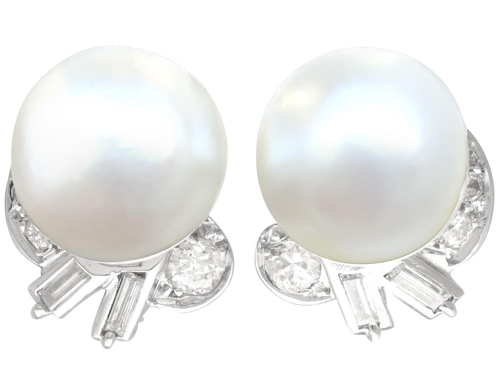 Cultured Pearl & 1.10ct Diamond, Platinum Clip on Earrings c.1930 (1 of 11) Cultured Pearl & 1.10ct Diamond, Platinum Clip on Earrings c.1930 (1 of 11)