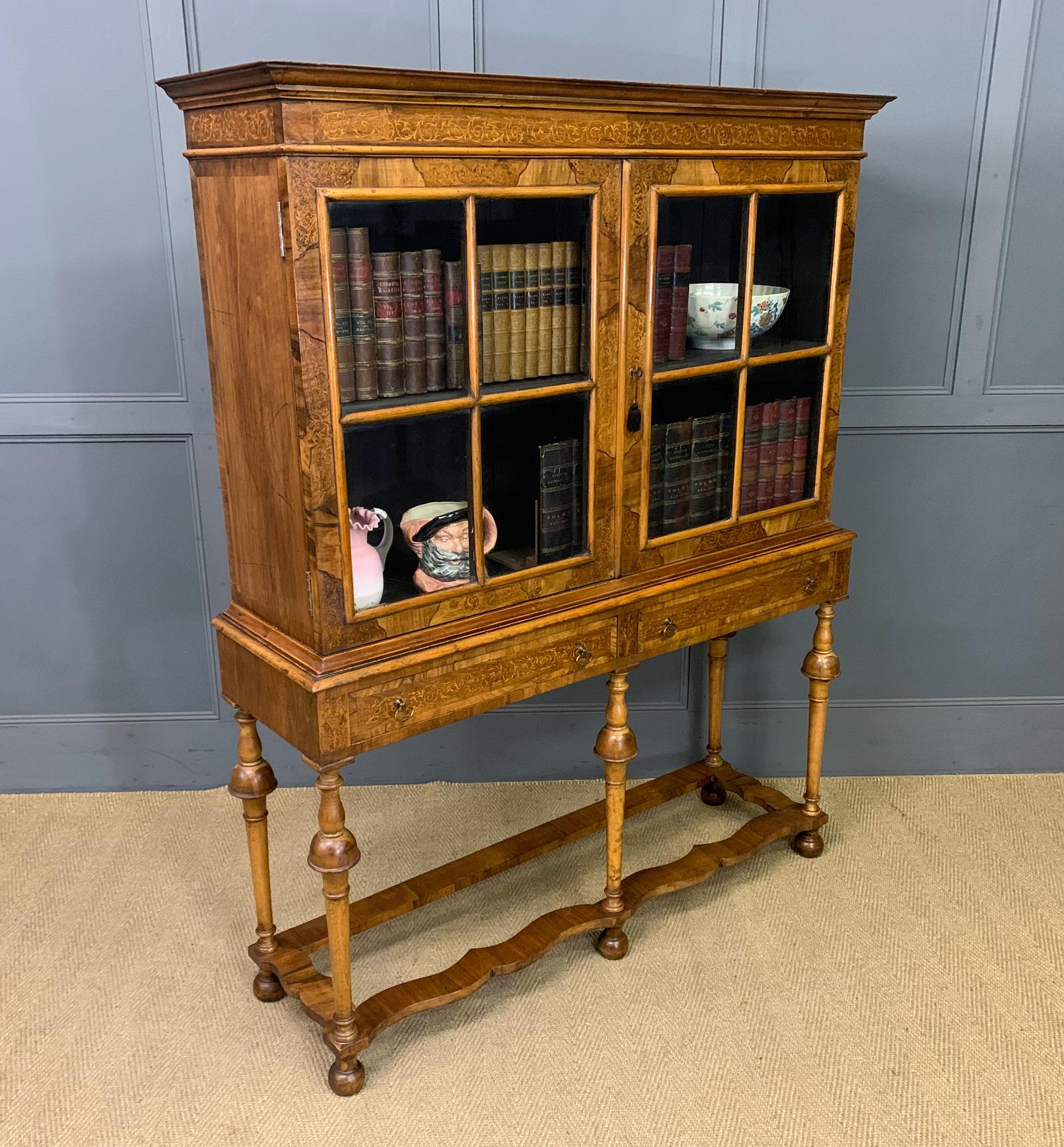 Marquetry Inlaid Burr Walnut Bookcase (1 of 19)