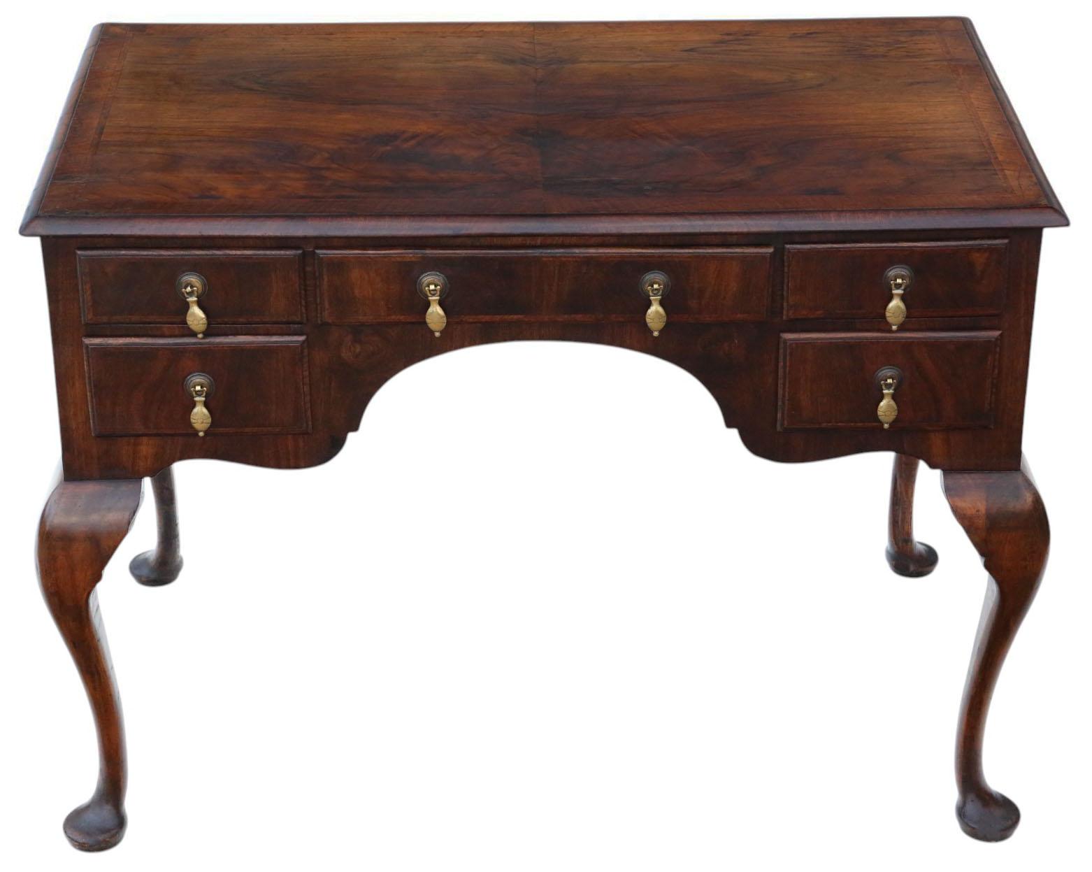 Antique Walnut Figured 5-drawer Writing Desk / Dressing Table – Fine Quality c.1910 (1 of 8)