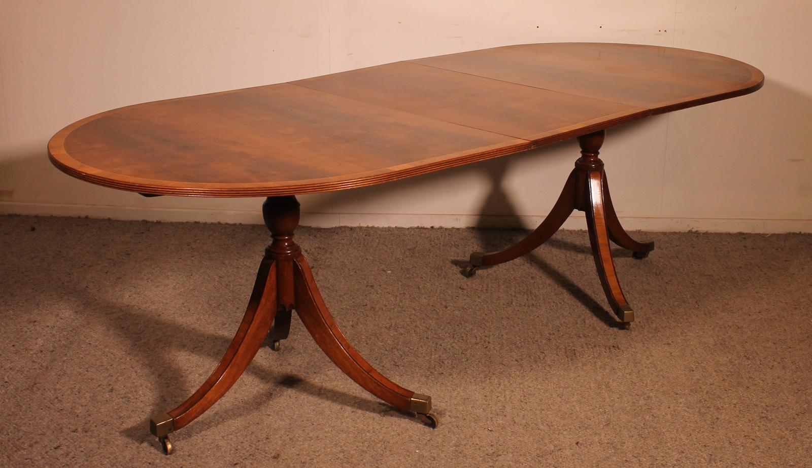 Yew Wood & Mahogany Pedestal Dining Table - England (1 of 10)