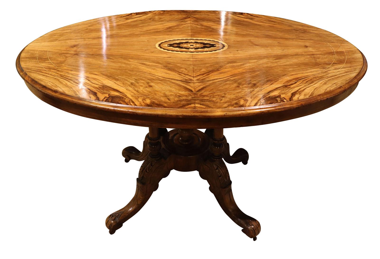 Victorian Figured Walnut Tilt-Top Centre Table with Marquetry Inlay – Circa 1870 (1 of 6) Victorian Figured Walnut Tilt-Top Centre Table with Marquetry Inlay – Circa 1870 (1 of 6)
