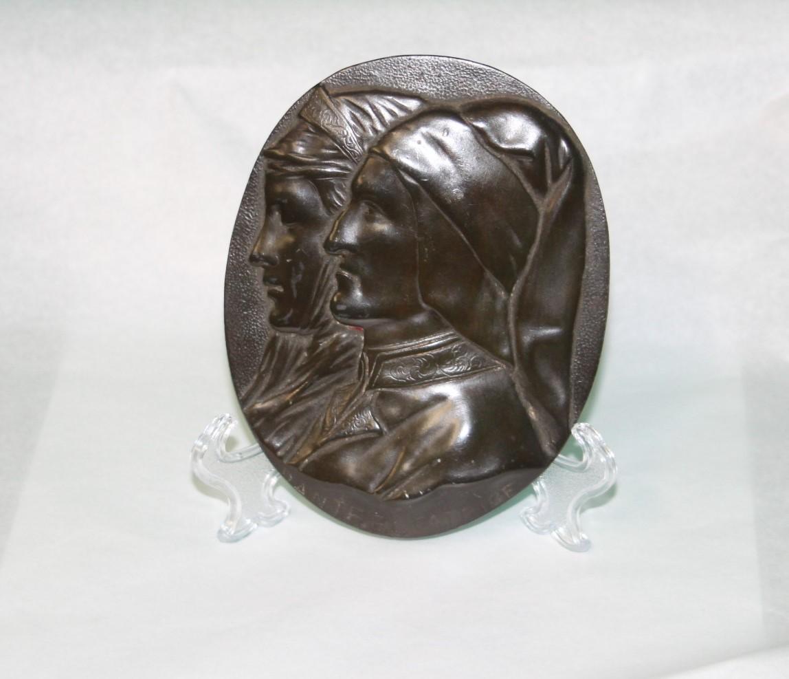 Pair of Plaques in Bronzed Pewter Dante & Beatrice and Raffaello & Fornarina (1 of 6)