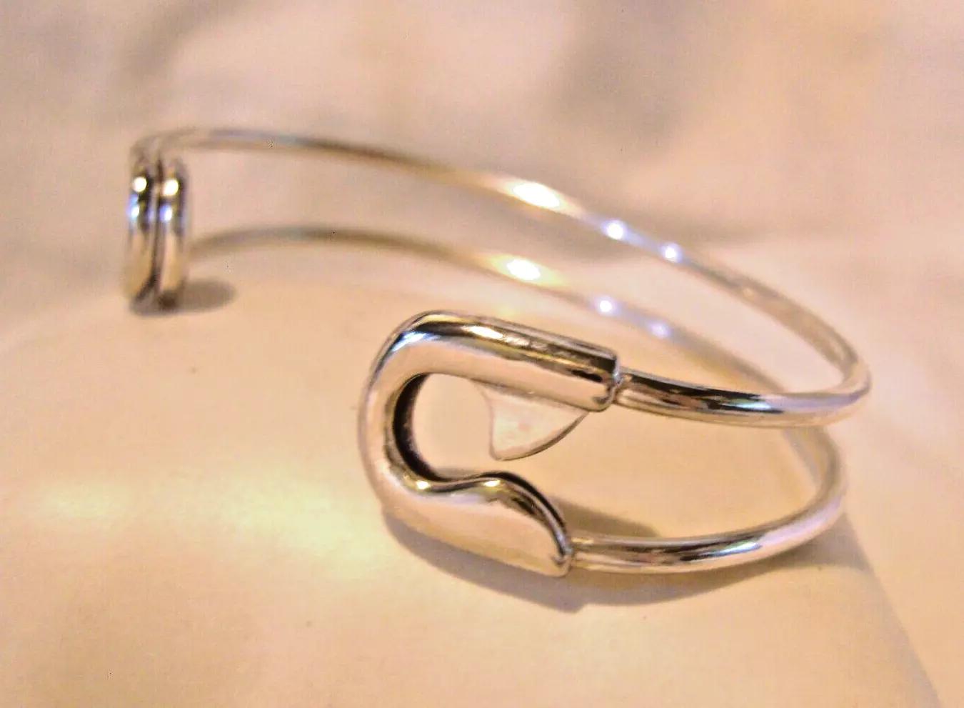 Sterling Silver Bangle Punk Safety Pin 1980s Vintage Bracelet New Old Stock (1 of 12)