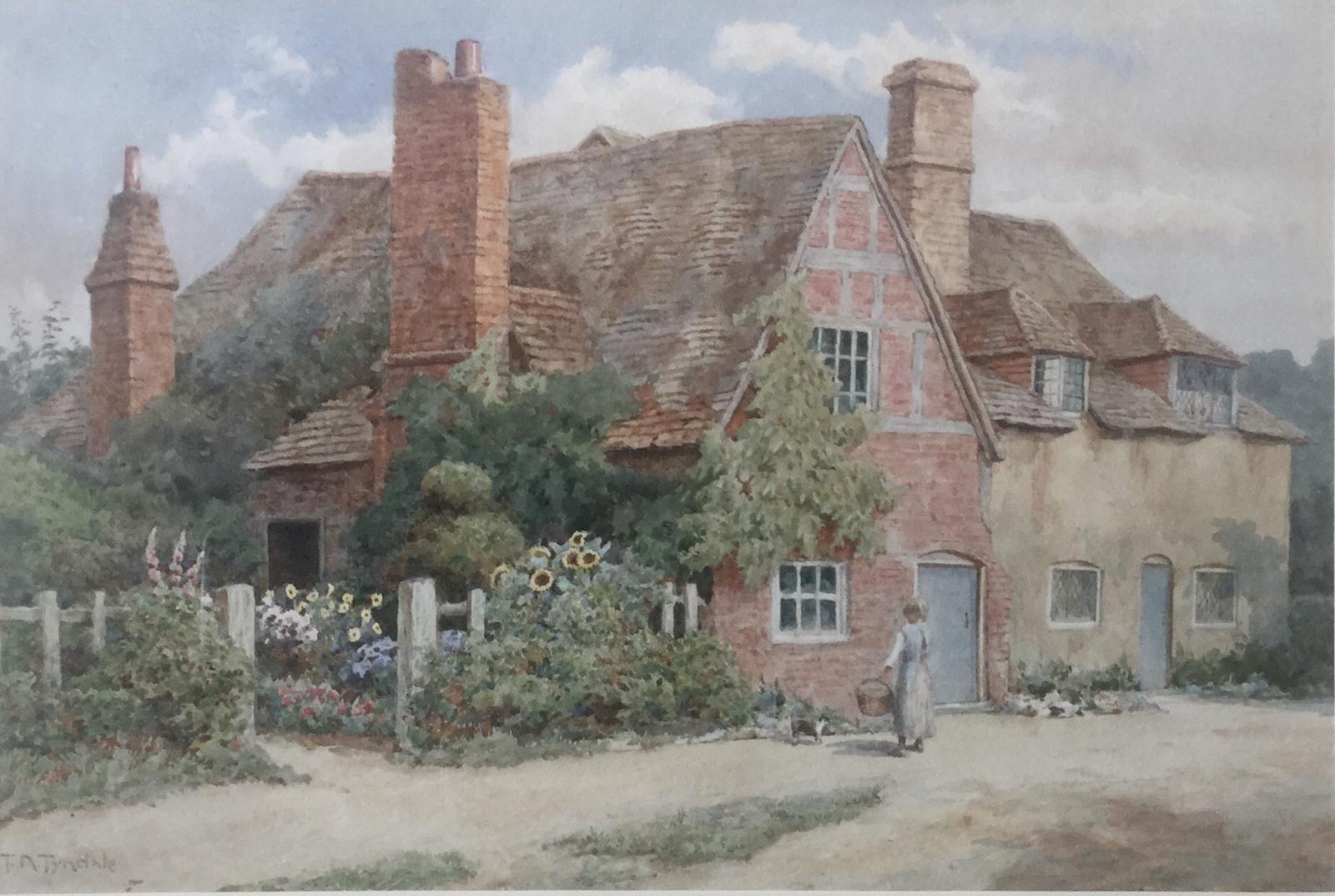 Thomas Nicholson Tyndale Watercolour Girl & Cat Outside Country