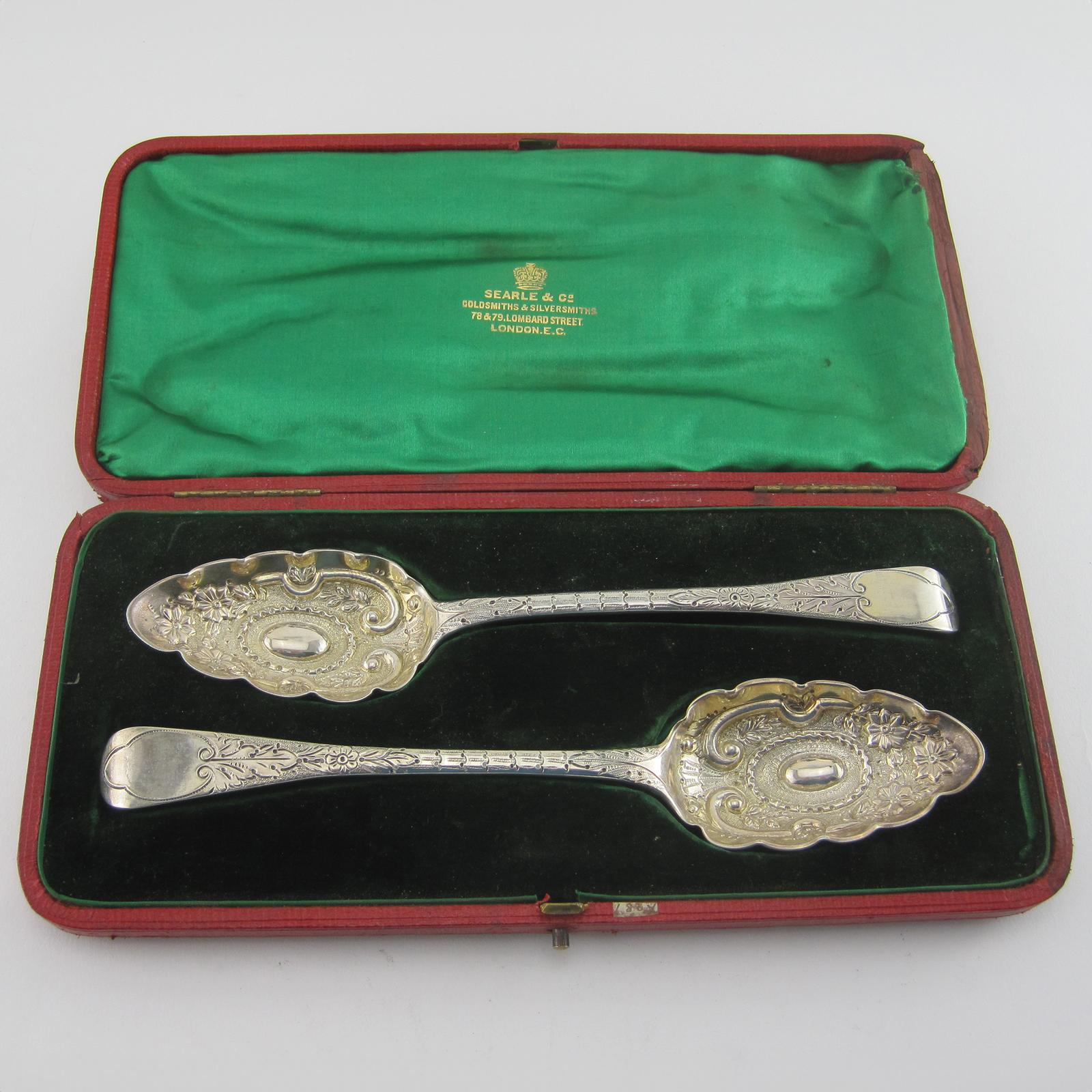 Boxed Pair of Georgian Sterling Silver Serving Spoons (1 of 9)
