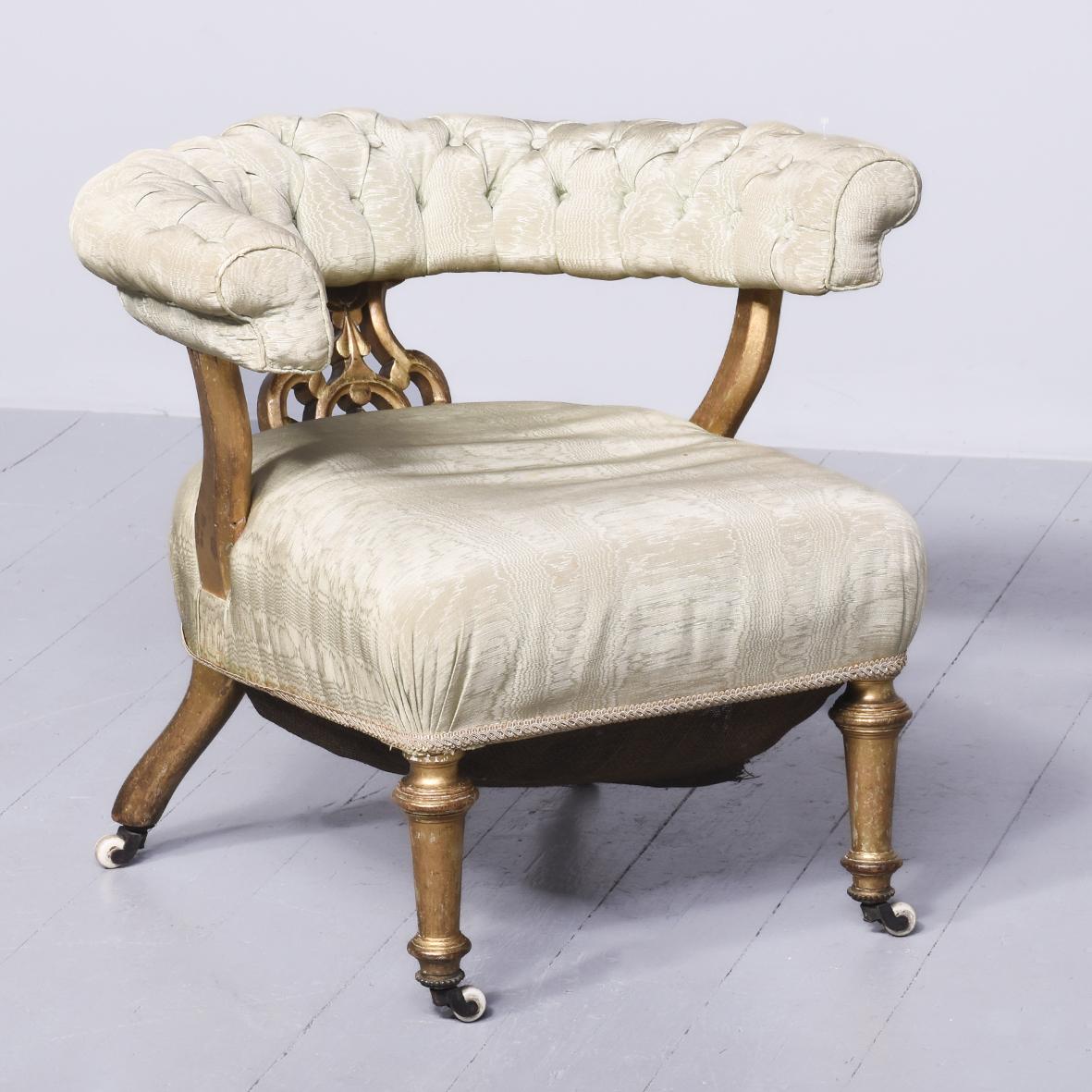 Victorian Gilded & Upholstered Easy Chair (1 of 7)