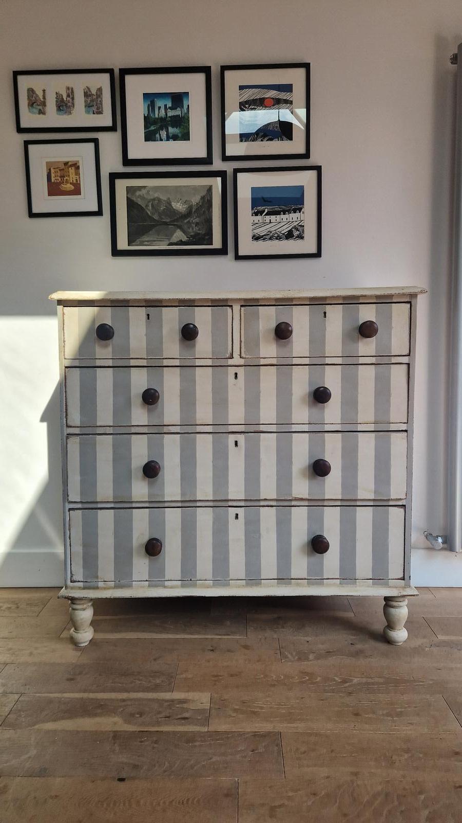 Grey Stripe Painted Victorian Chest of Drawers (1 of 6)