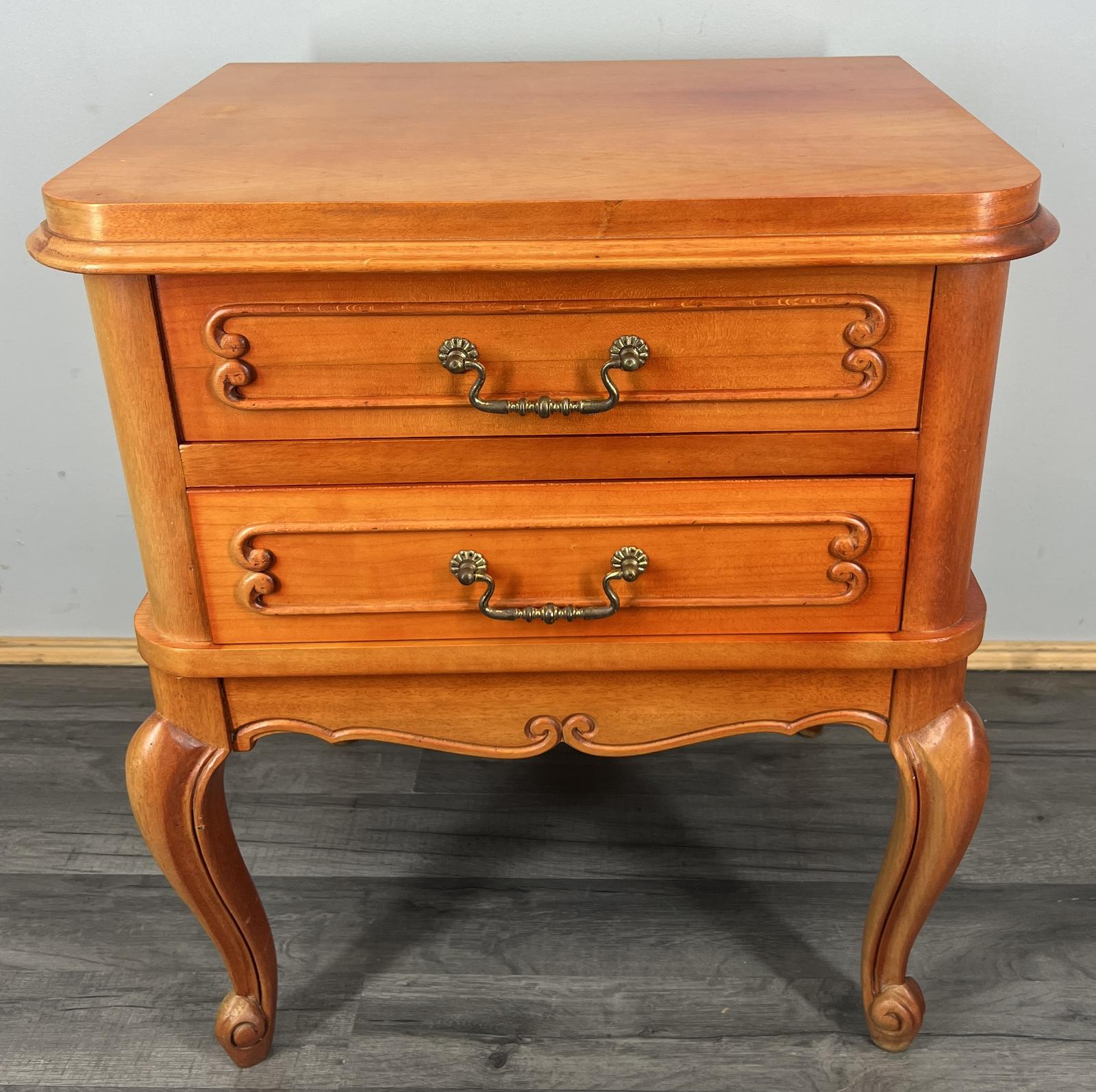 Bedside Table Vintage French 2 Drawers  Carved Nightstand Cabinet (1 of 10)