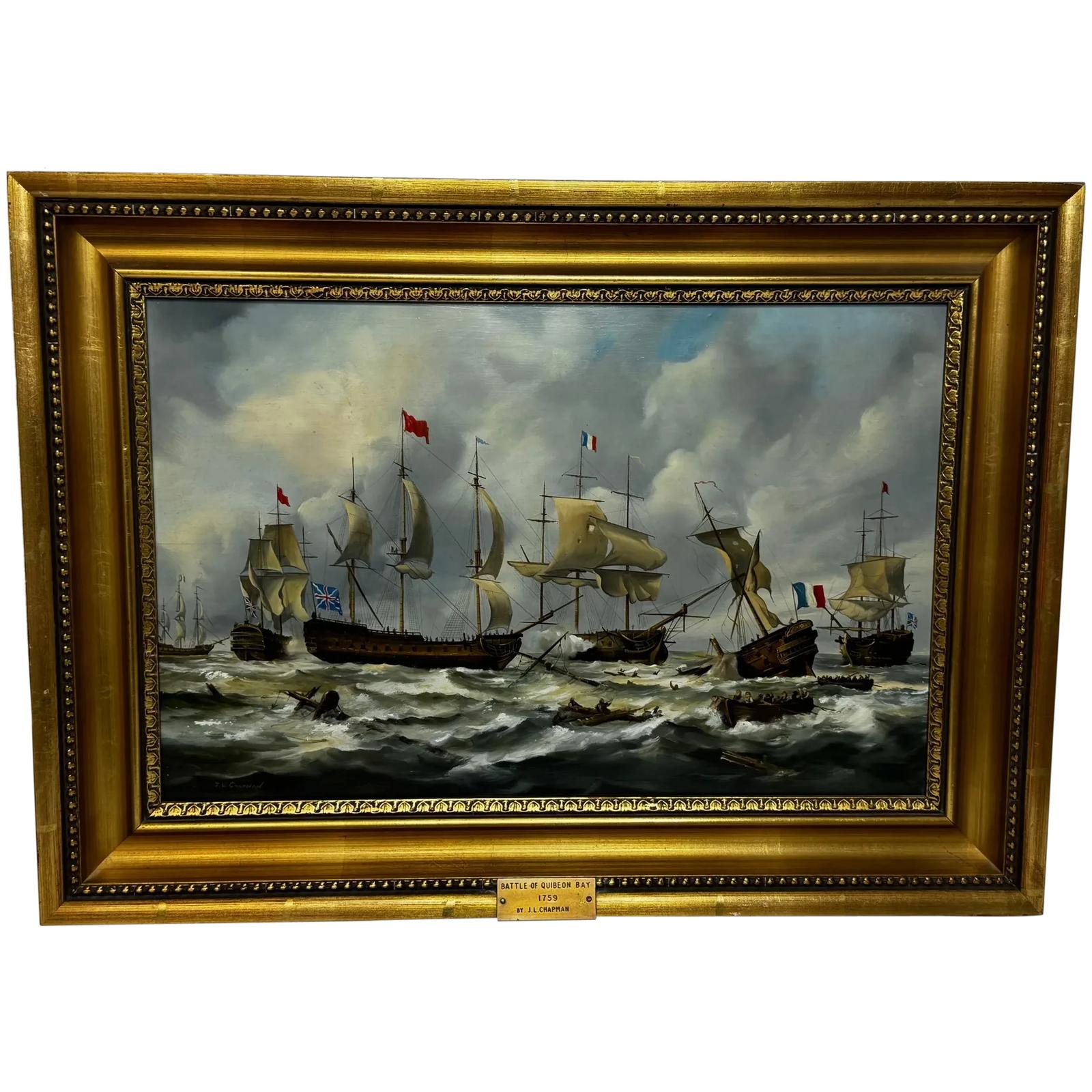 Historic Marine Oil Painting Naval Battle Quiberon Bay November 20th 1759 by John Lewis Chapman (1 of 65)