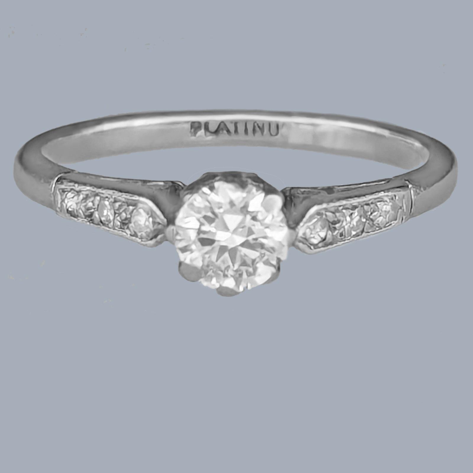 1950s Platinum Diamond Solitaire Engagement Ring – 0.50ct – Vintage UK Size J¾ (1 of 6)