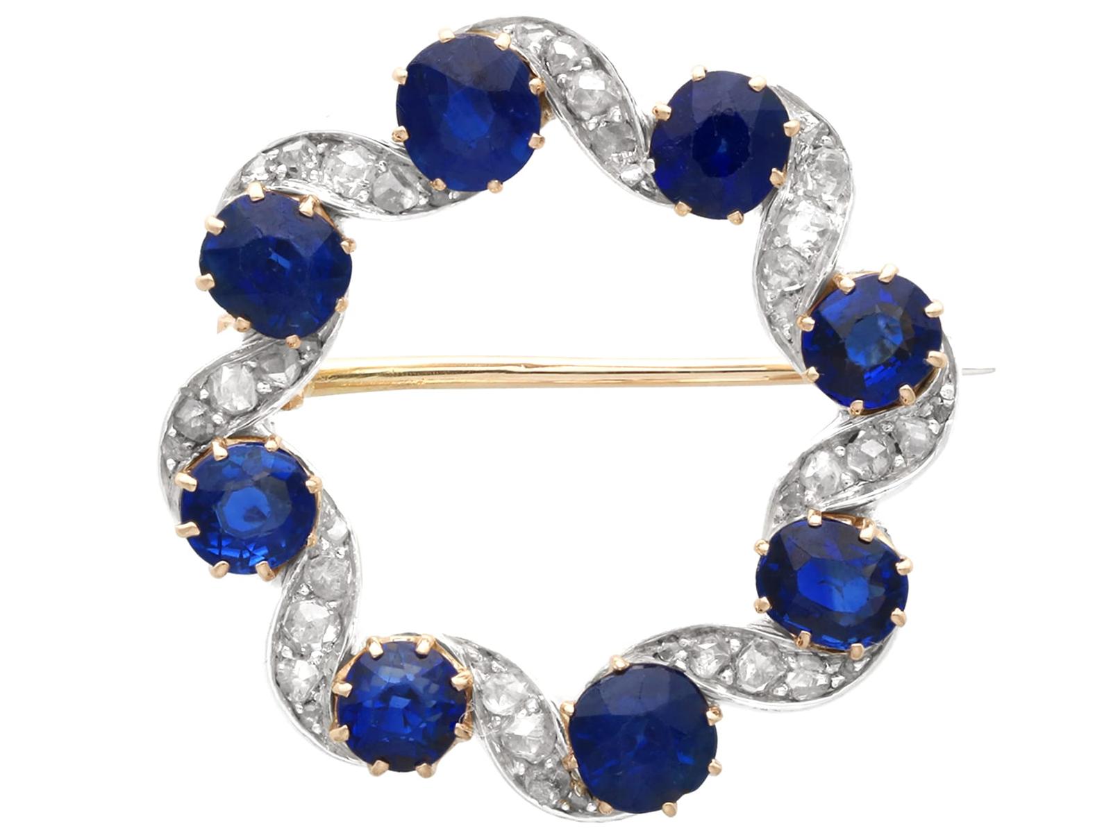 Antique 4.16ct Sapphire & 0.45ct Diamond, 12k Yellow Gold Brooch c.1890 (1 of 10)