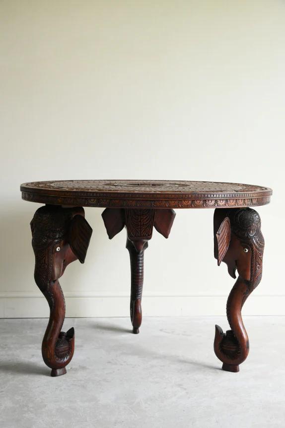 Large Anglo Indian Carved Teak Round Coffee Table (1 of 9) Large Anglo Indian Carved Teak Round Coffee Table (1 of 9)