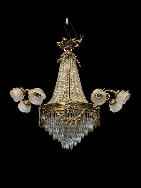 French Brass and Crystal 16 Light Tent and Waterfall Antique Chandelier (1 of 5)