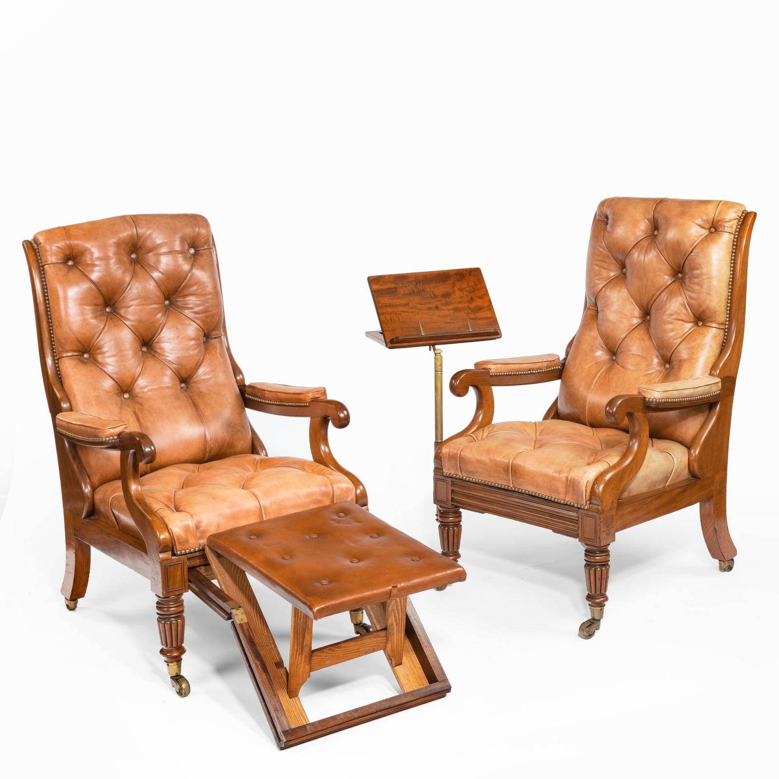 Pair of William IV Adjustable Mahogany Library Armchairs by George Minter (1 of 10)